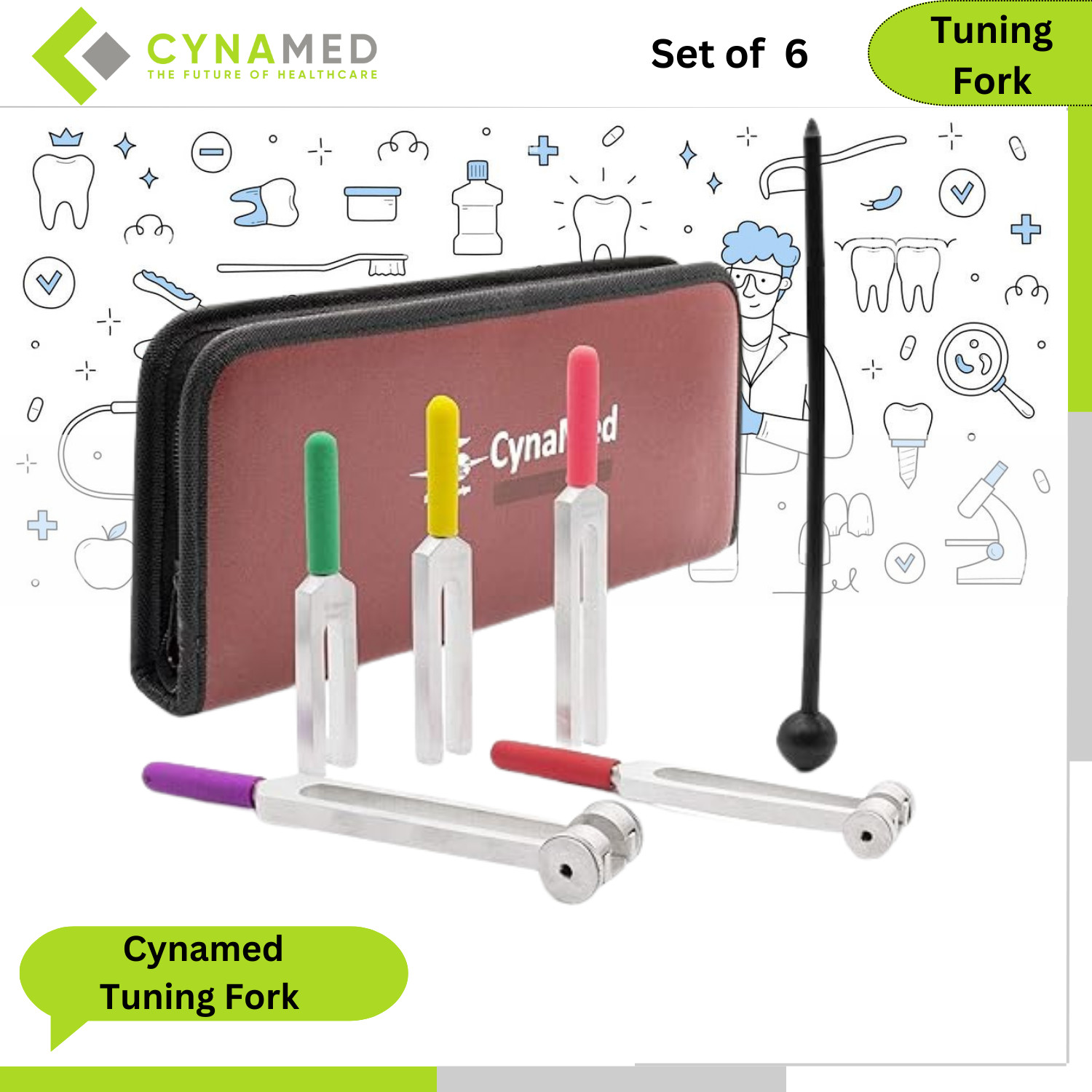 Cynamed Color Coded Tuning Fork Crystal Tuning Fork for Healing Medical Tools