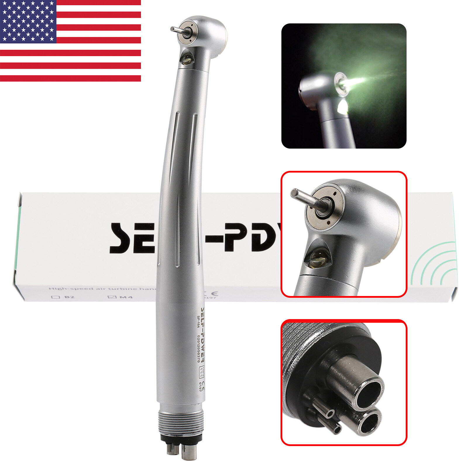Dental LED Fiber Optic E-generator High Speed Handpiece 3-Spray 2/4Hole Push YCE