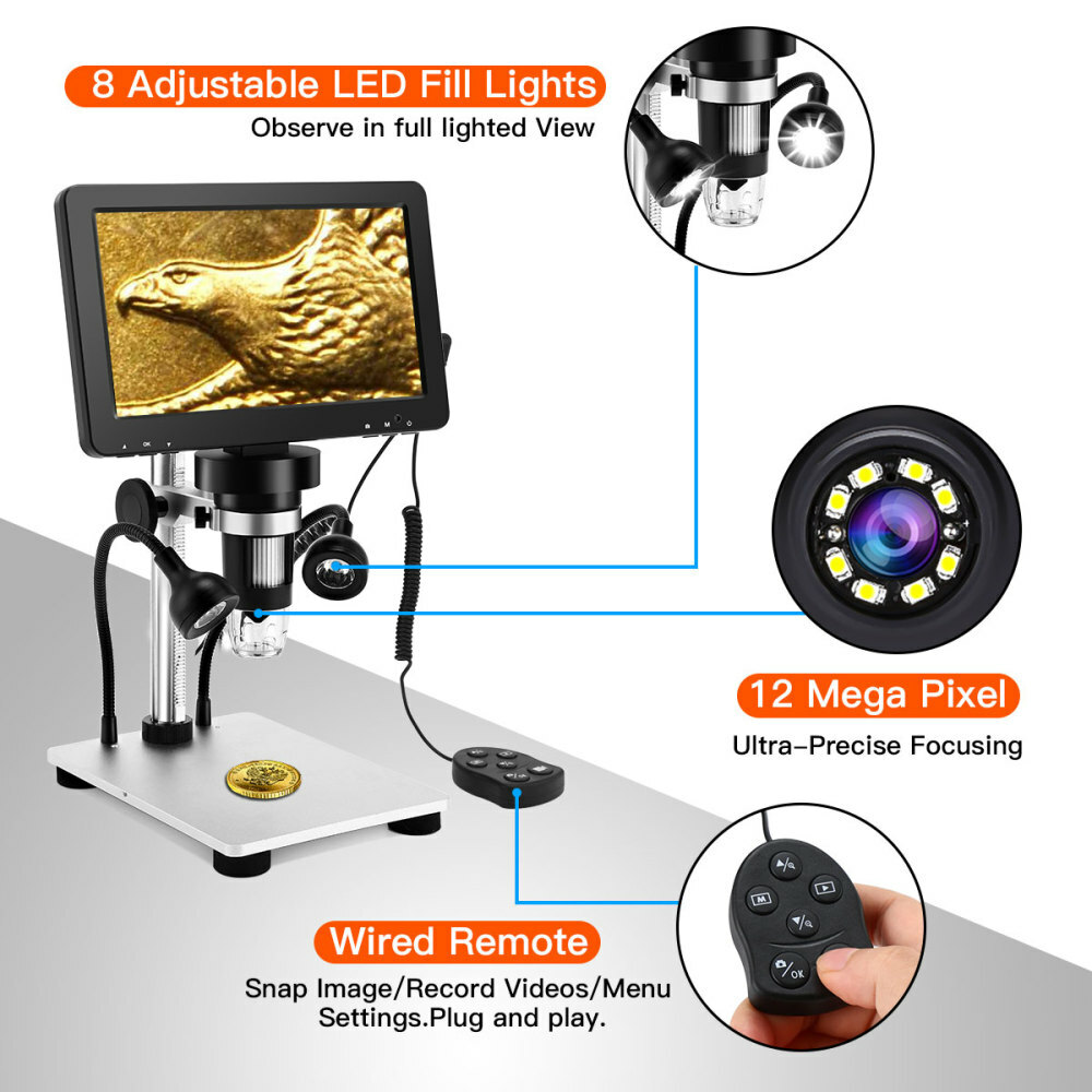 TOMLOV 7″ LCD Digital Microscope 1200x Magnifier soldering 12MP Coin Microscope