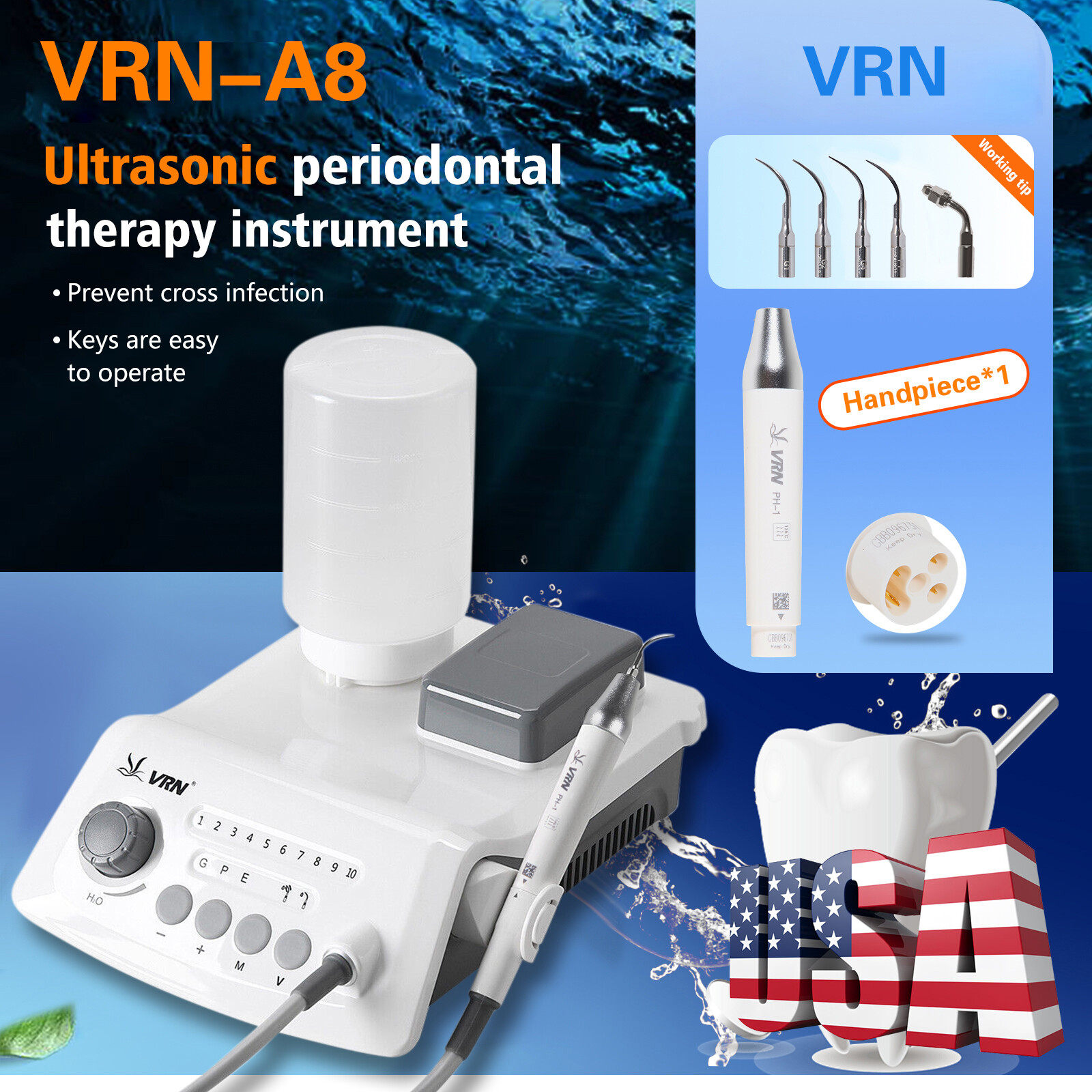 LED Dental Ultrasonic Piezo Scaler HW-5L Handpiece with 5 Tips
