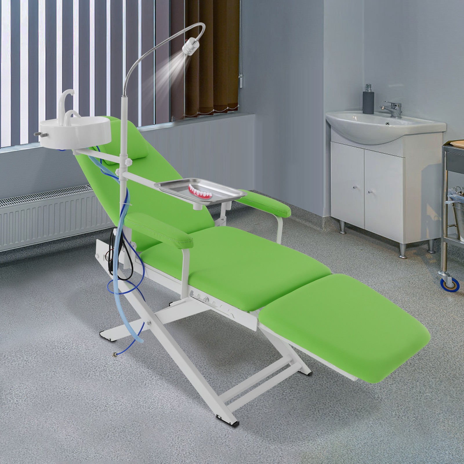 Portable Dental Mobile Folding Chair Air Turbine Unit + Rechargeable LED Light