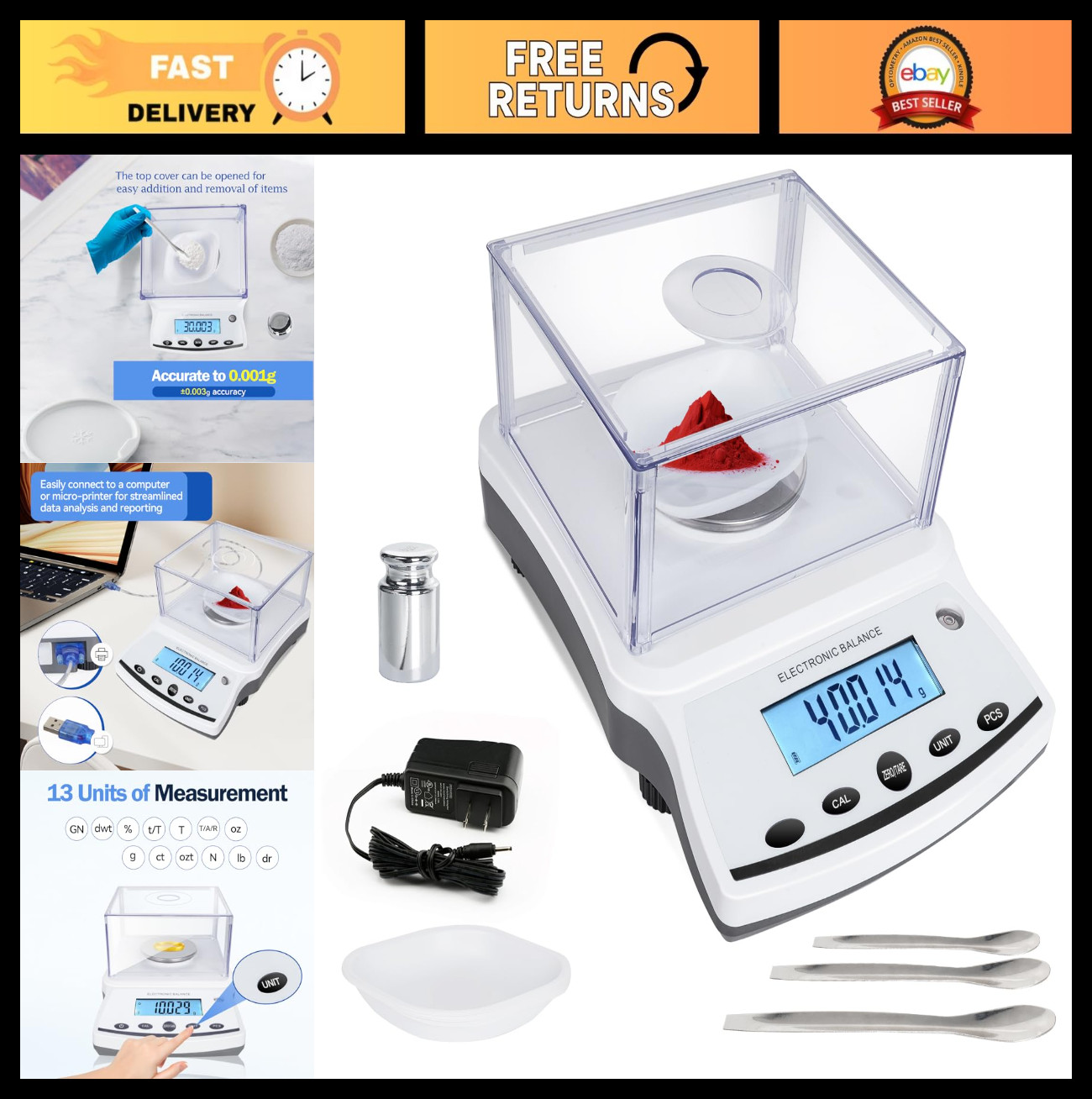 High Precision Analytical Balance Scale 500g x 0.001g with Windshield & RS232 In