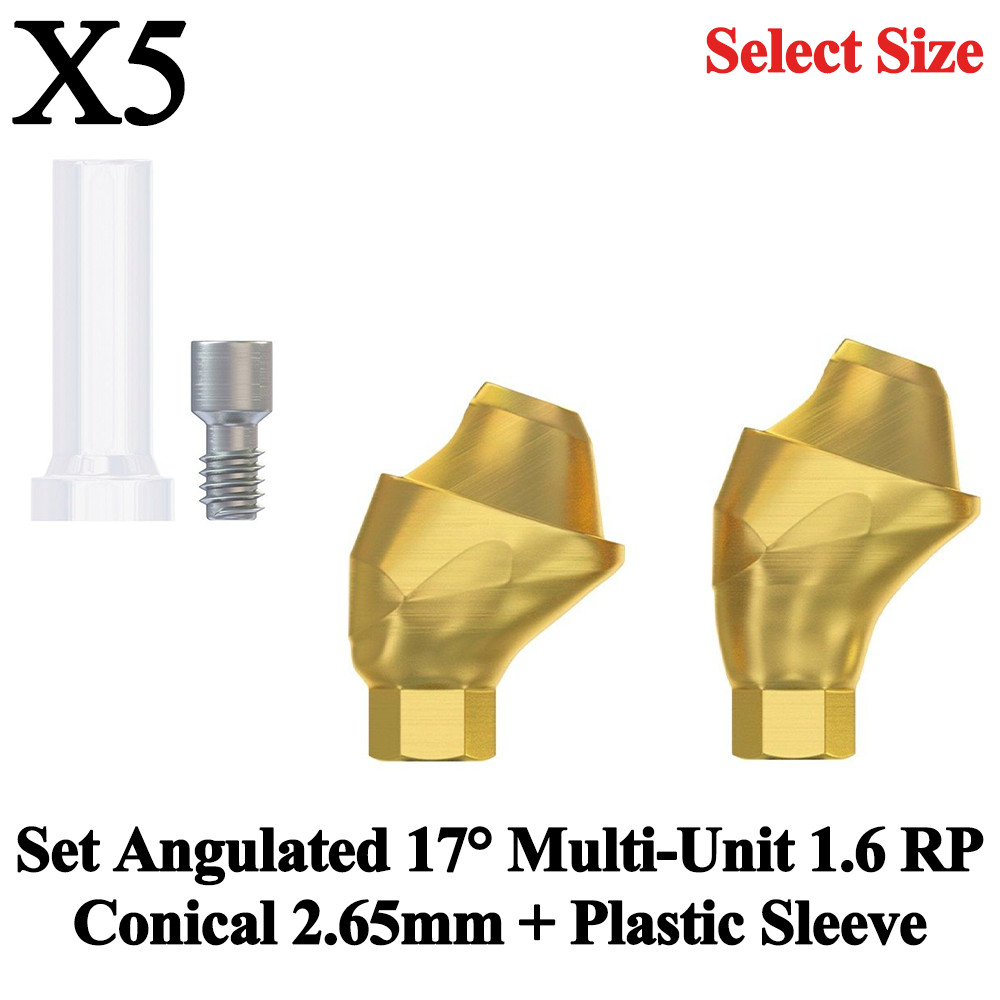 5x Set Dental Angulated 17° Multi-Unit 1.6 RP Conical 2.65mm + Plastic Sleeve