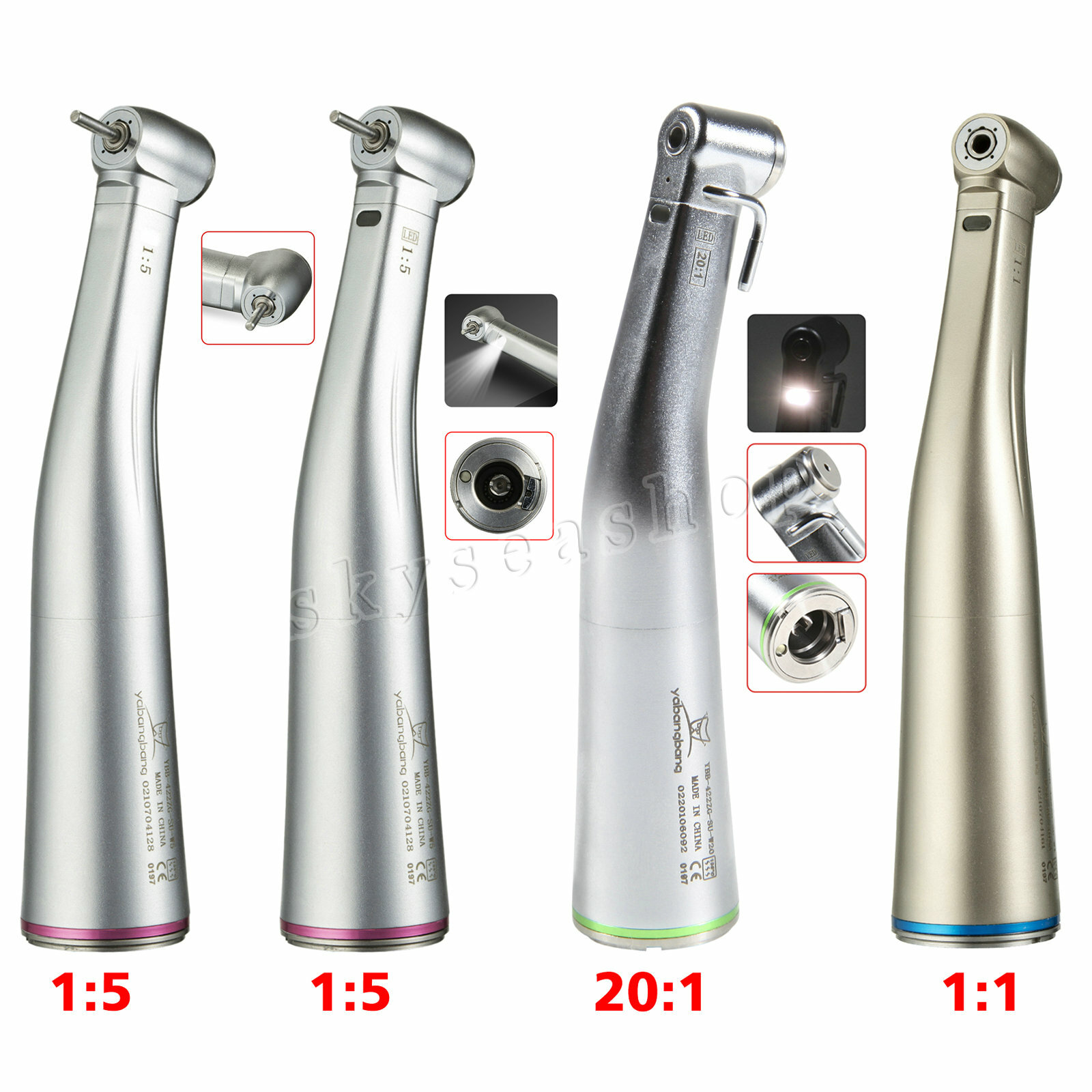 Dental 1:5/ 1:4.2/ 20:1/ 1:1 LED Fiber Optic Contra Angle fit NSK Electric Qa