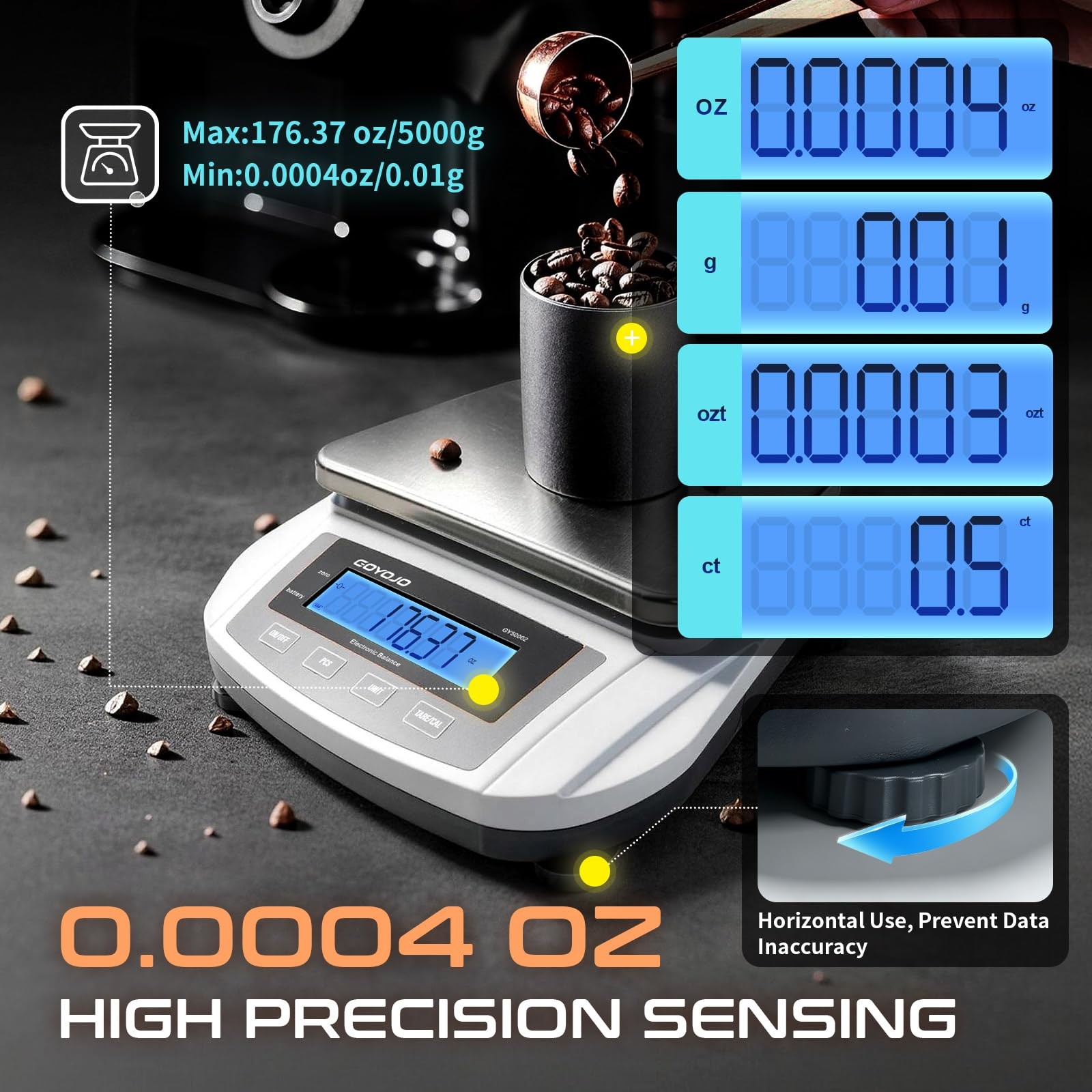 Digital Analytical Balance and Lab Scale, 5000g Capacity, 0.01g Precision, St…