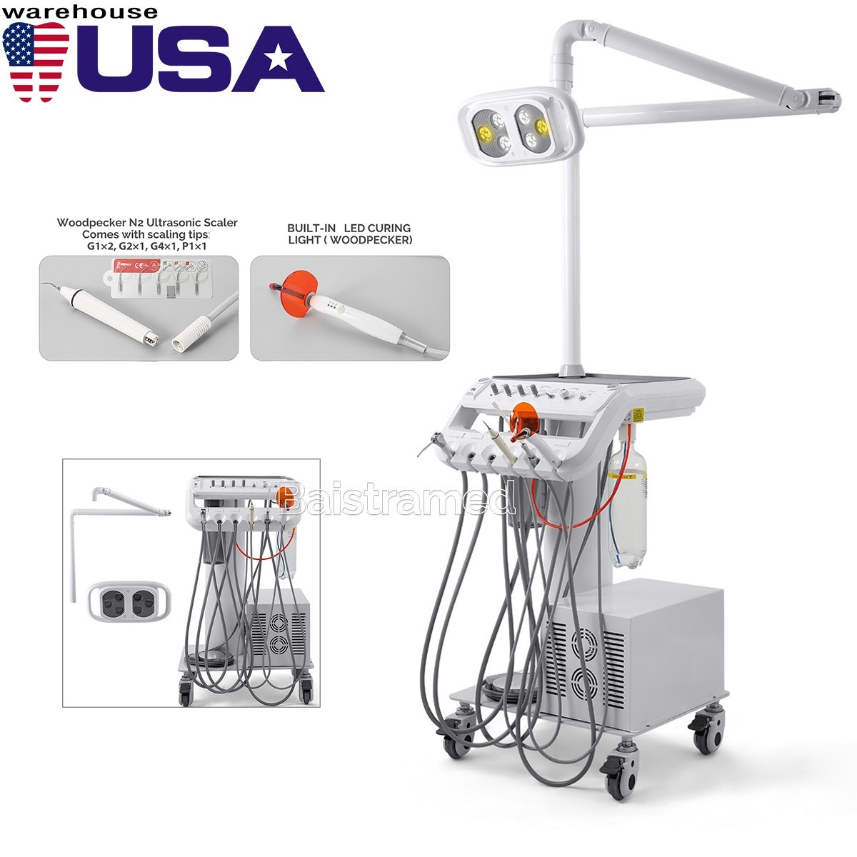 Portable Dental Delivery Unit Air Compressor 4Hole Suction With Surgical Lamp