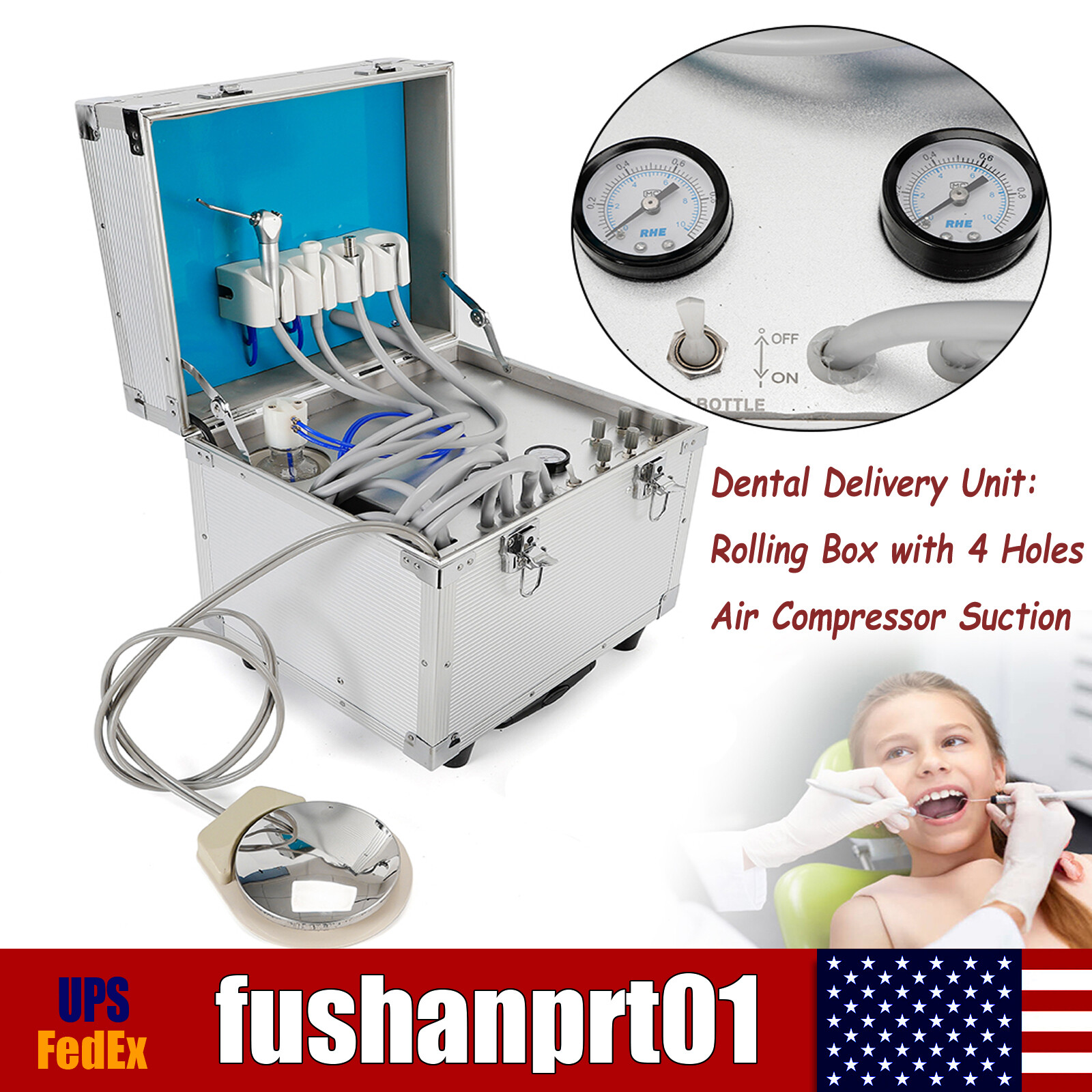 Portable Dental Delivery Unit: Rolling Box with 4 Holes Air Compressor Suction