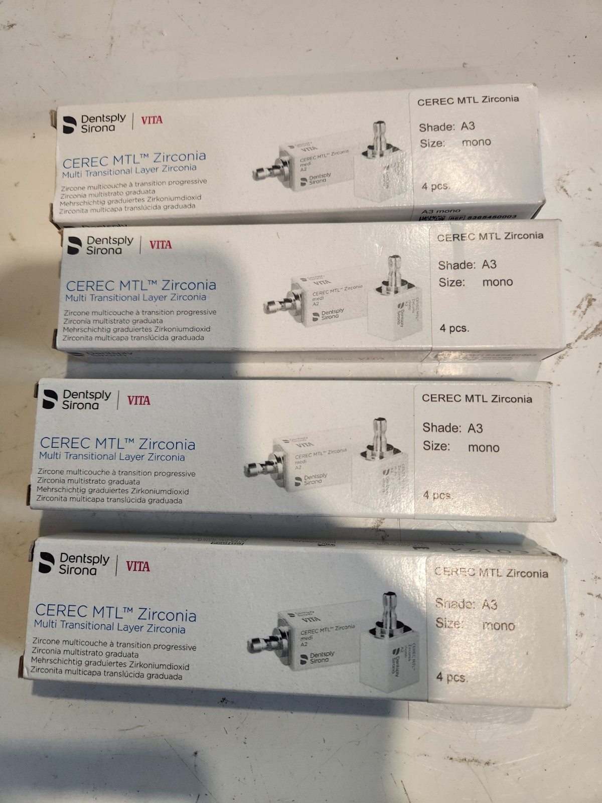 4x CEREC – Dentsply Sirona / VITA / MTL A3 – MONO / 16 Zirconia blocks
