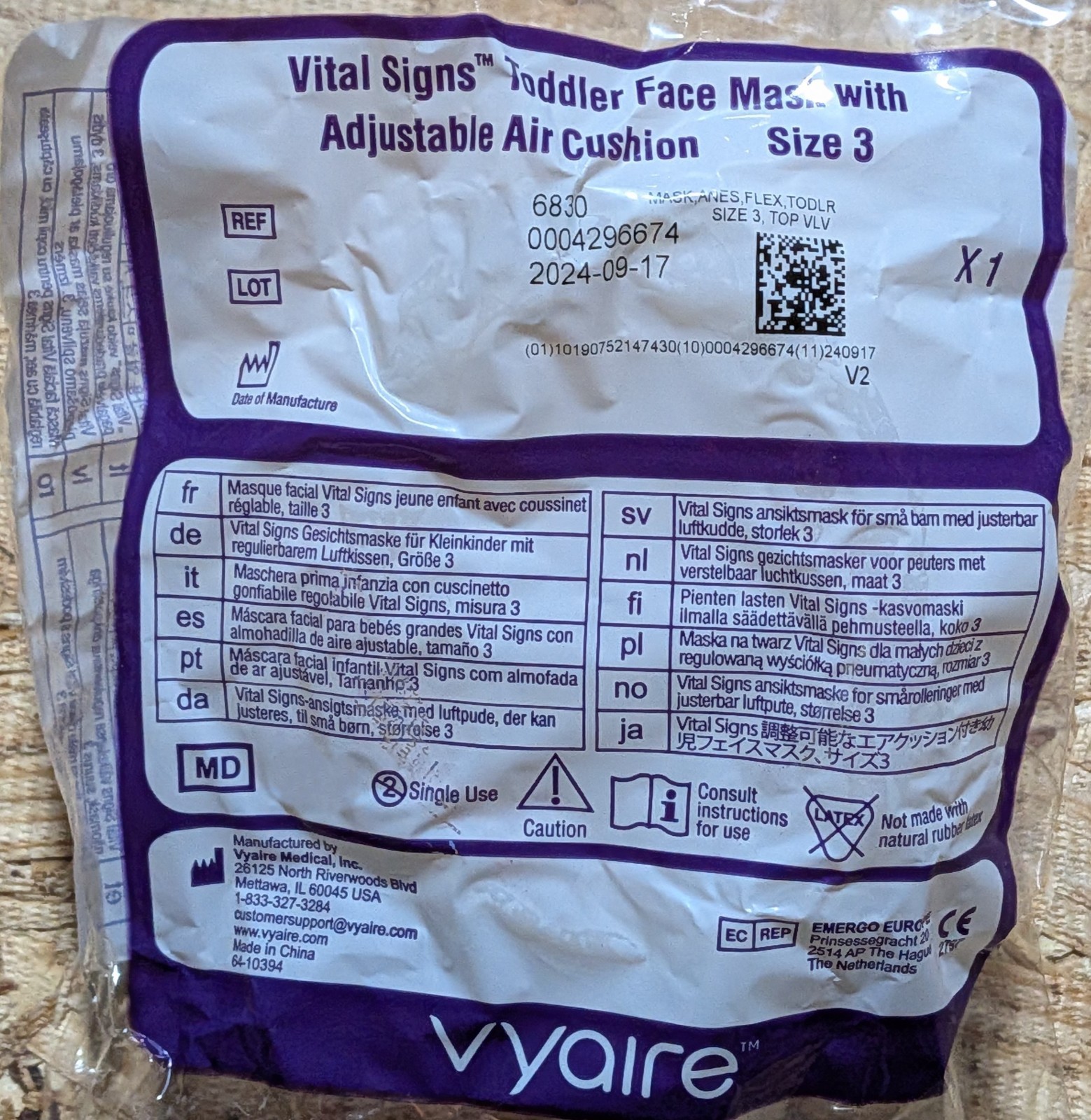 Box of 27 Vyaire 6830 Vital Signs Toddler Mask w/ Adjustable Air Cushion Sz 3