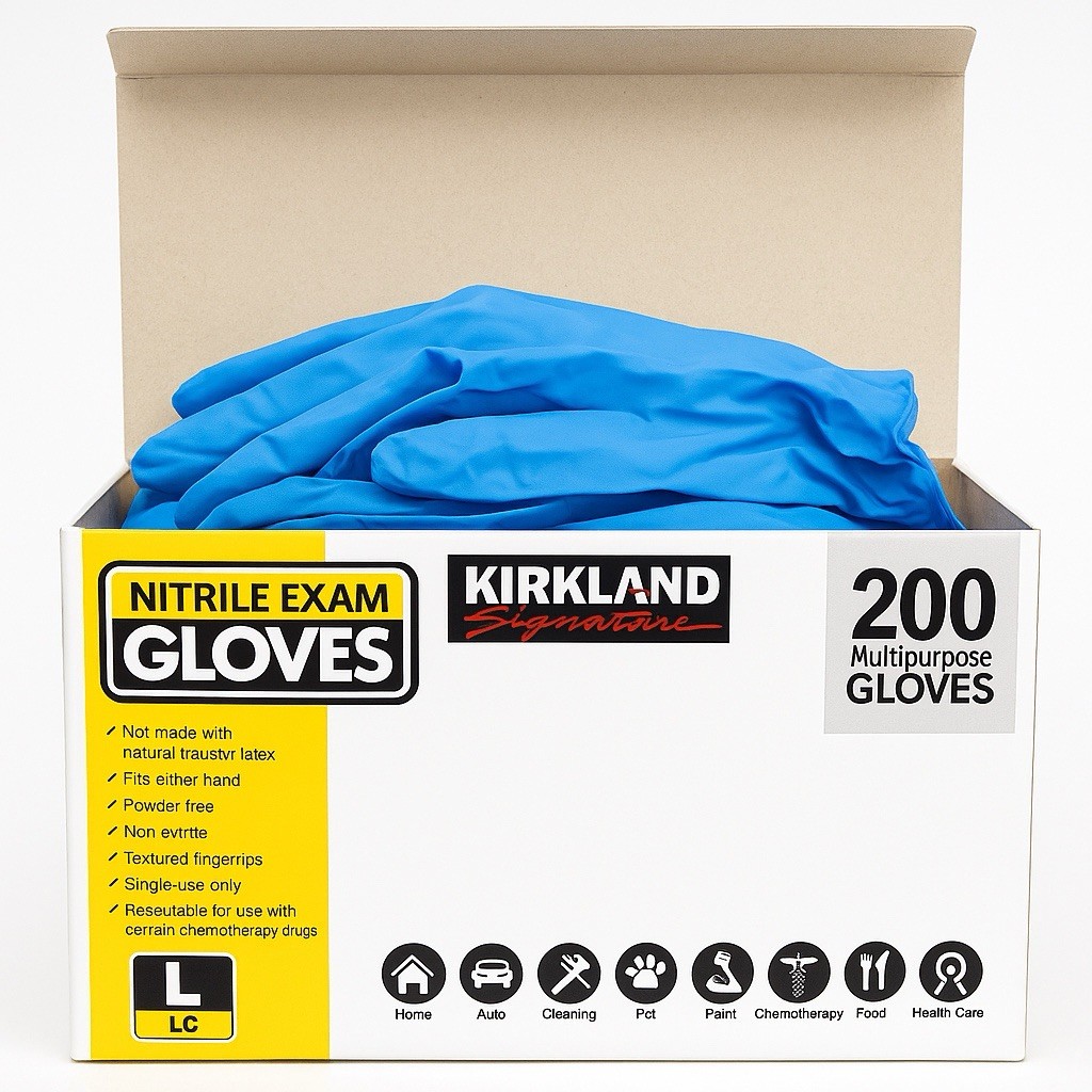 Kirkland Signature Nitrile Exam Powder-Free Exam Gloves – LARGE – 200 Count