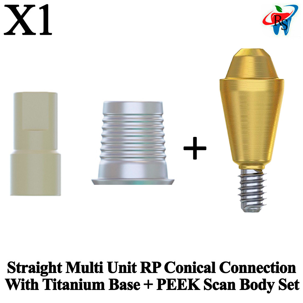 1x Set Dental Straight Multi Unit 1.6 RP Conical 2.65 PEEK Scan Body Titanium