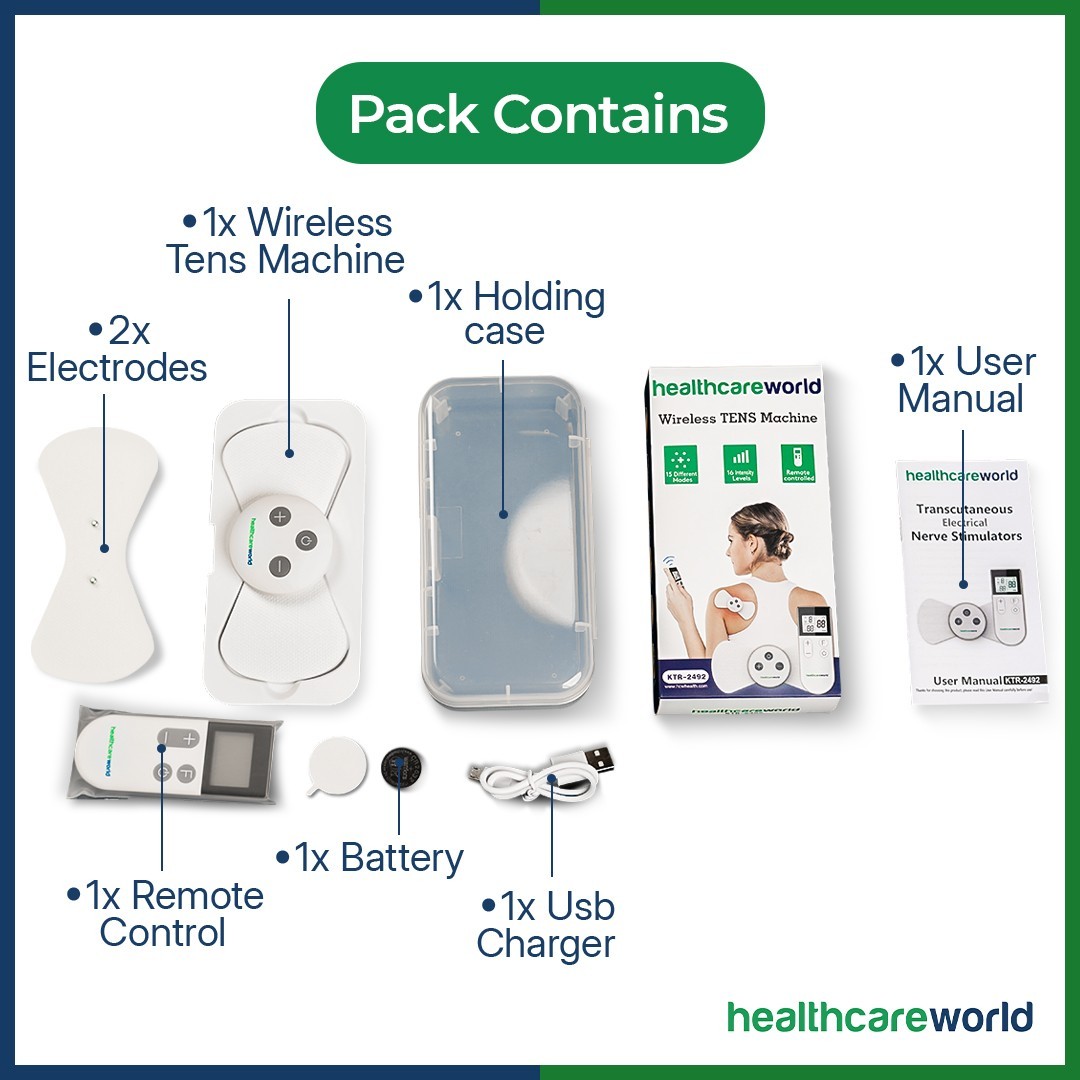 Wireless TENS Machine with Remote Control and 2 x Electrode Pads