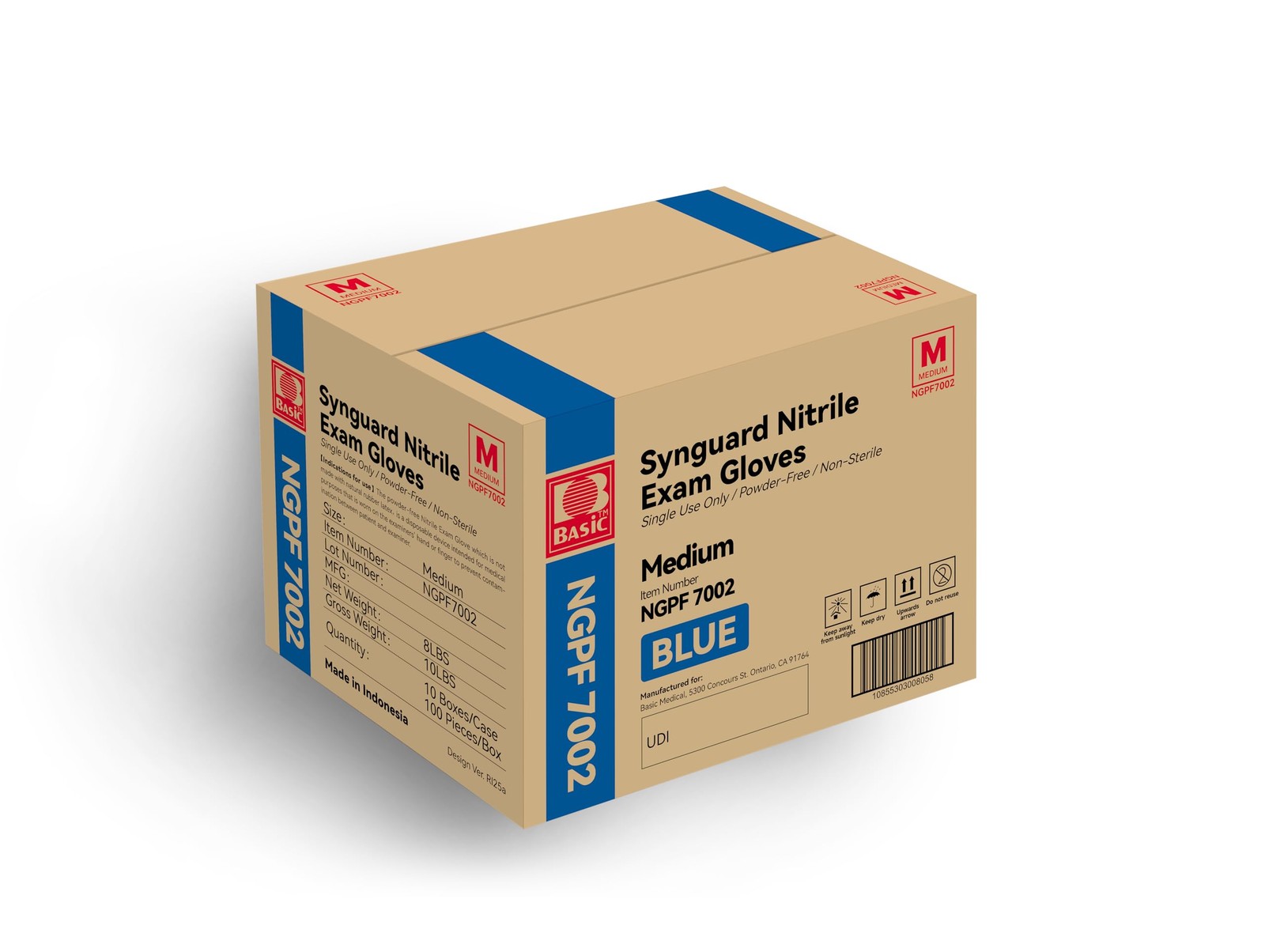 Basic Medical Blue Nitrile Exam Gloves – Latex-Free Powder-Free – NGPF 7002