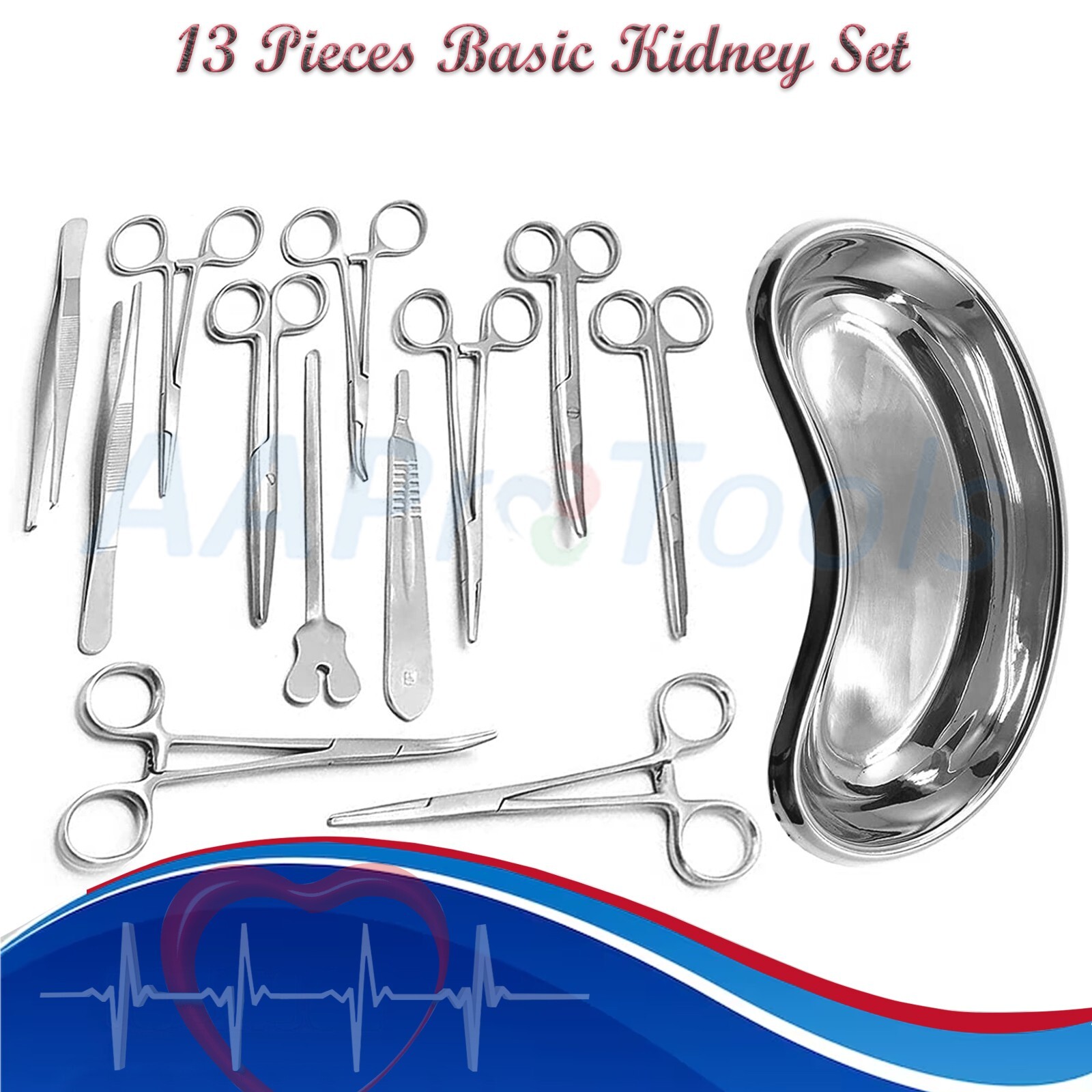 Set of 13 Pieces Basic Minor Surgery Kit Steel Kidney Tray Surgical Instruments
