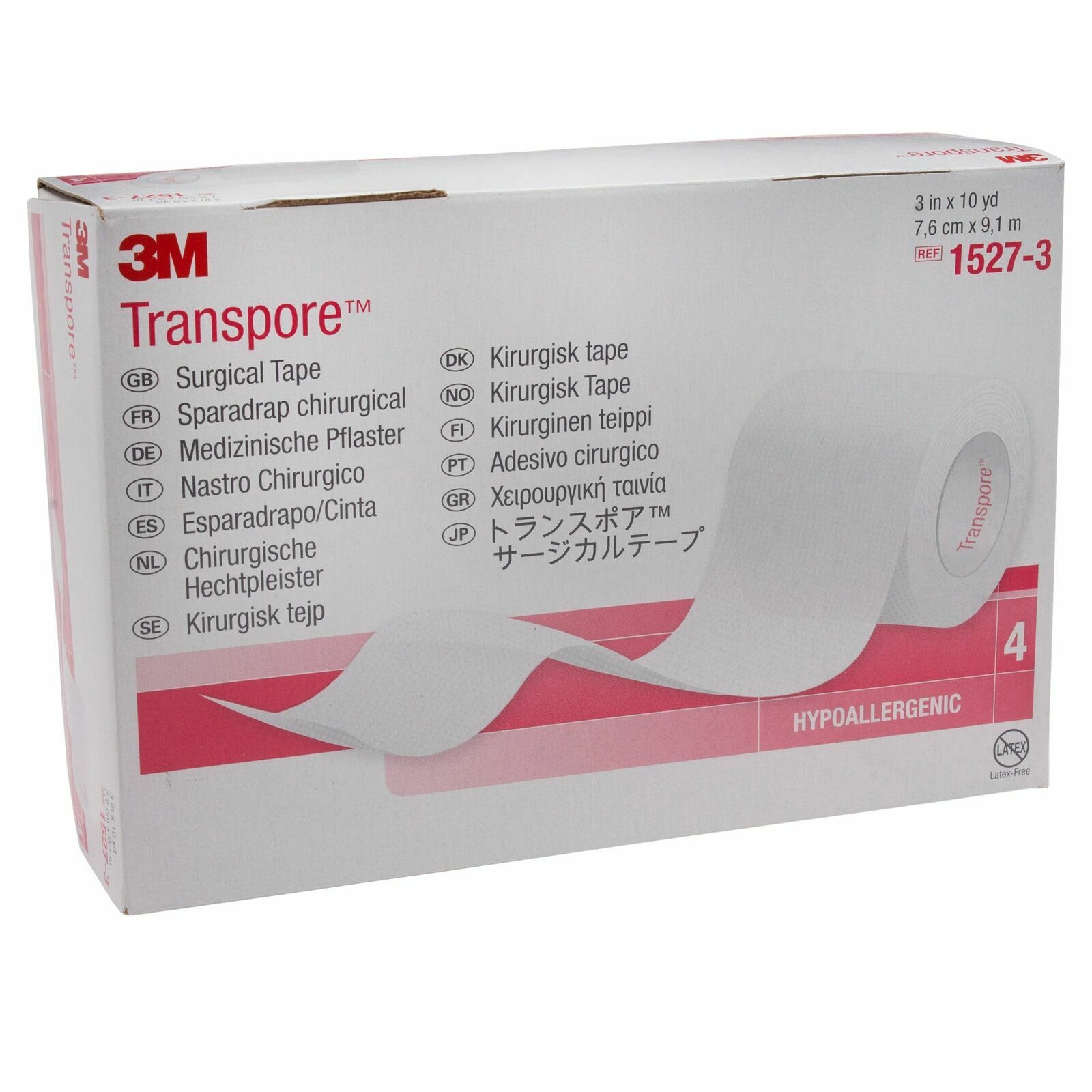 *4-Rolls* 3M Transpore Surgical Hypoallergenic Tape 3″ x 10 Yards 1527-3