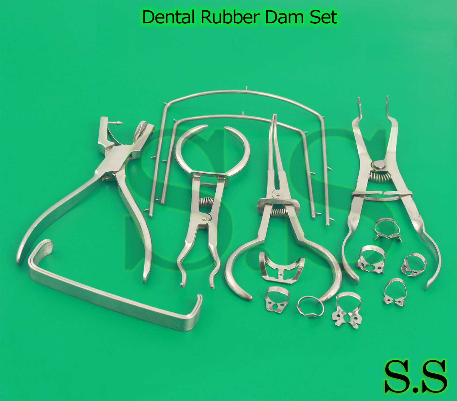 18 xDental Rubber Dam Set Brewer+ Stoke +Frames+Clamps Punch Plier Forcep DN-512