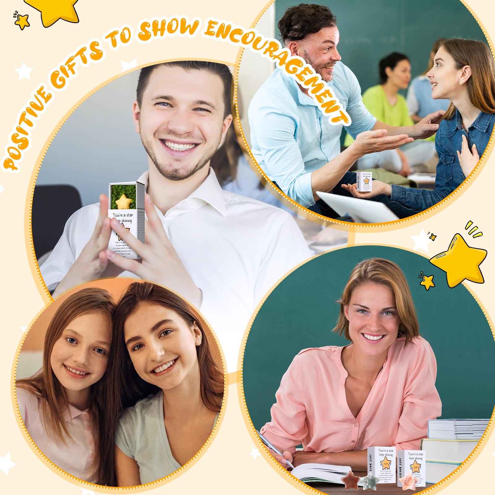 Motipuns 36 Sets End Of The Year Gifts Pocket Hug Token Bulk Star Natural