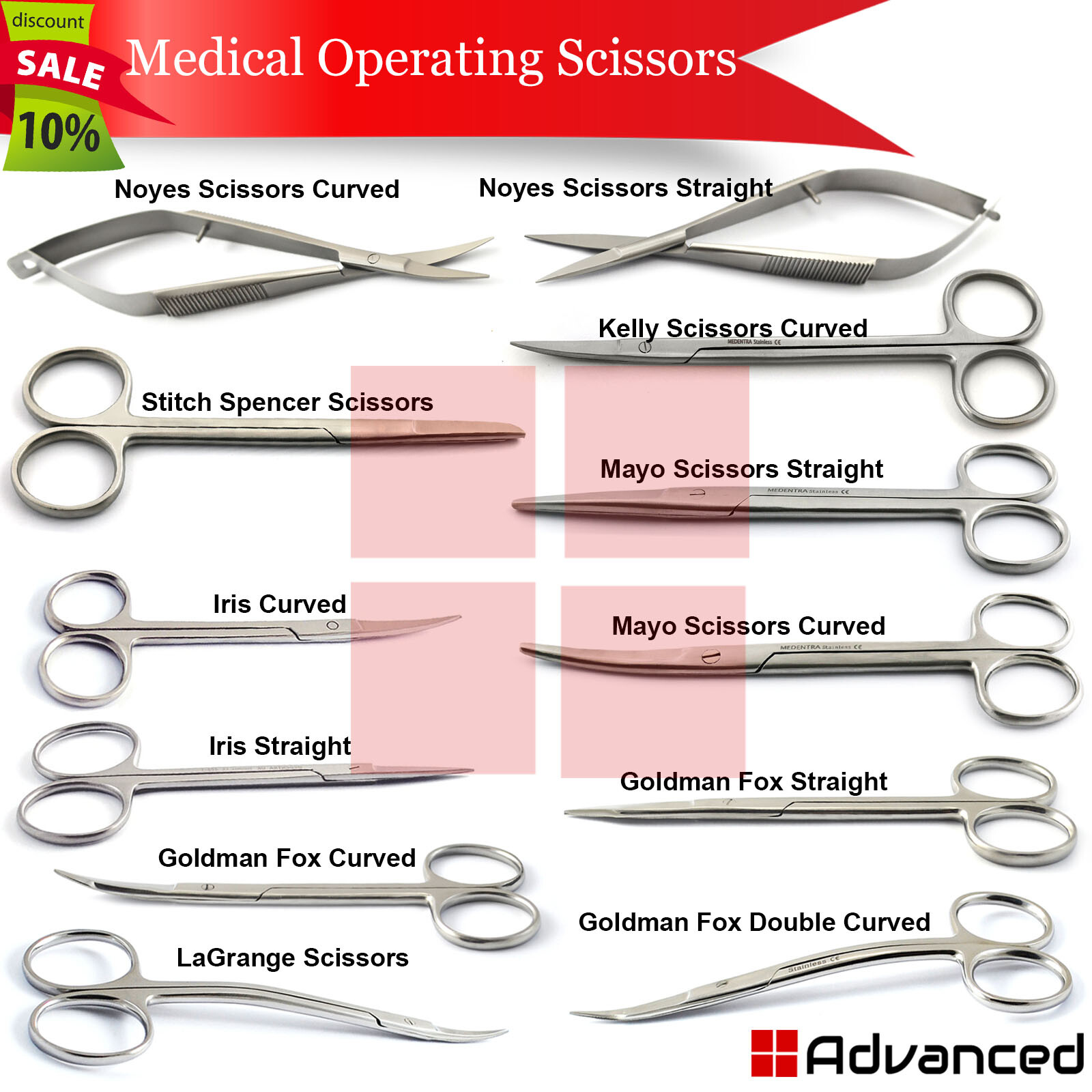 Range Of Surgical Operating Scissors Tissue Cutting Dissecting Dissection Shears
