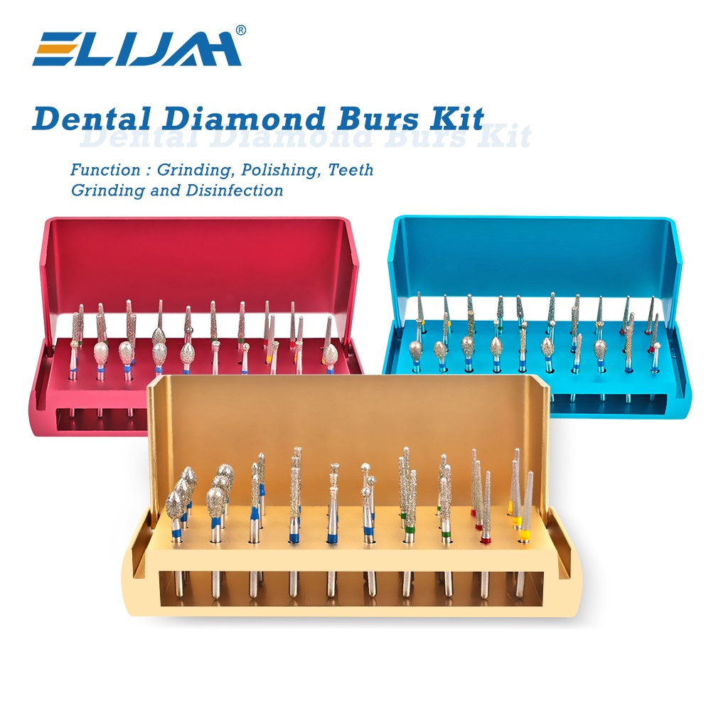 IN US-30Pcs Dental Diamond Burs Drill+Disinfection Bur Block HighSpeed Handpiece