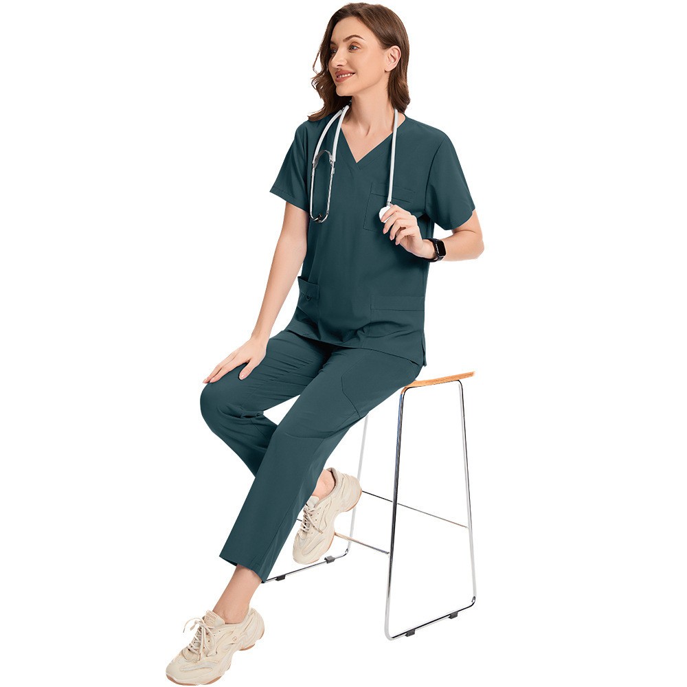 Medical Nursing Uniforms Sets – V-Neck Short Sleeve Scrubs Top + Jogger Pants