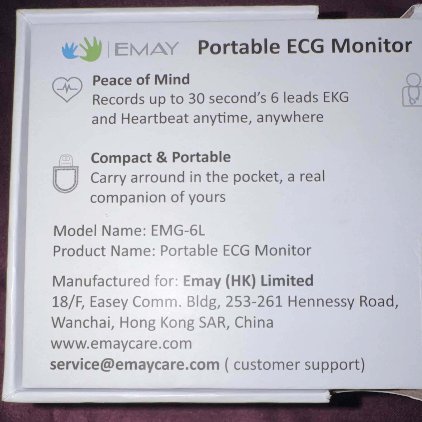 EMAY EMG-6L Portable ECG Monitor 6-Lead 6-Channel Handheld Digital USB