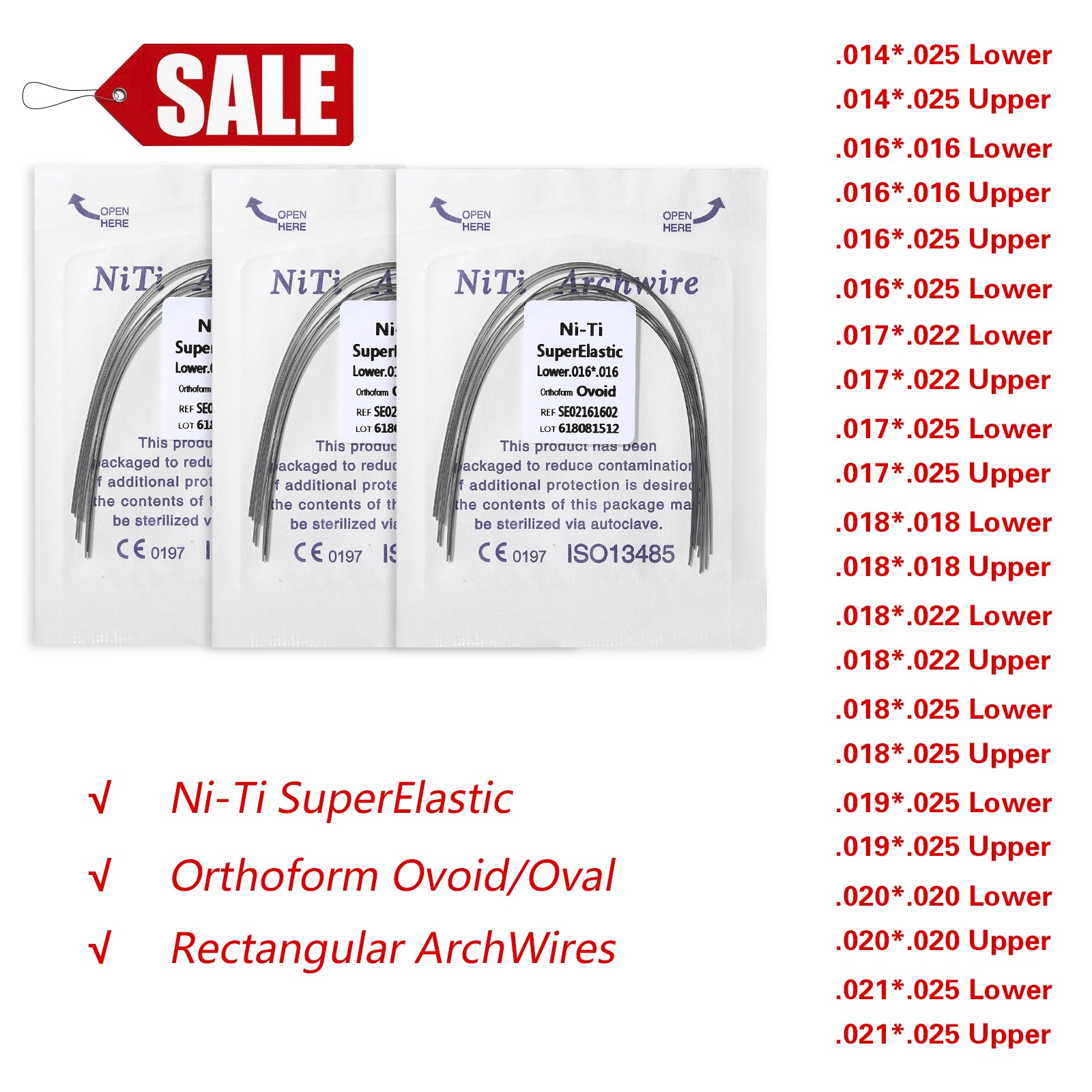 10 Packs Dental Orthodontic Arch Wire Rectangular Niti Super Elastic Upper/Lower