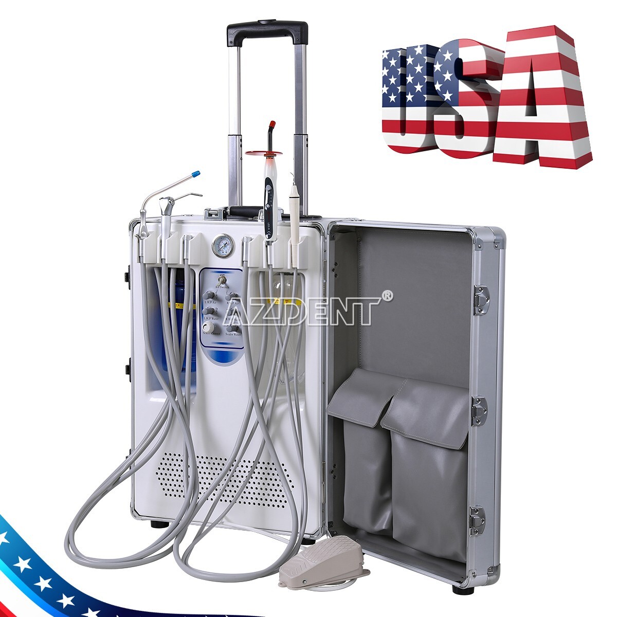 Mobile Portable Dental Delivery Unit Suction Syringe Air Compressor Scaler 4Hole