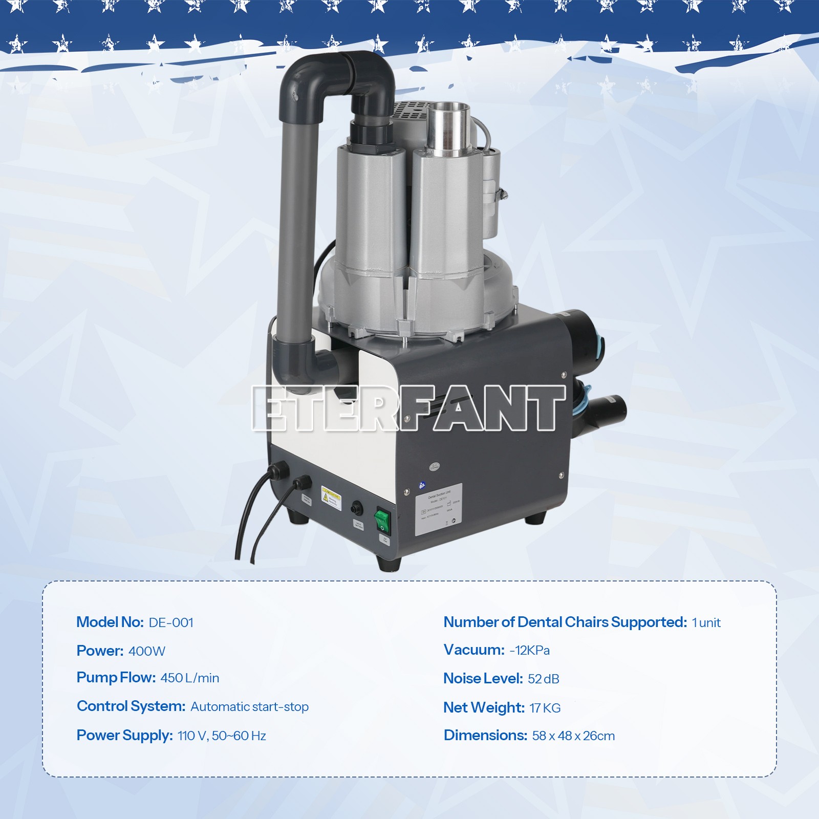 DE001/DE101 Electric Suction Machine Unit Vacuum System Pump Semi-Dry Type