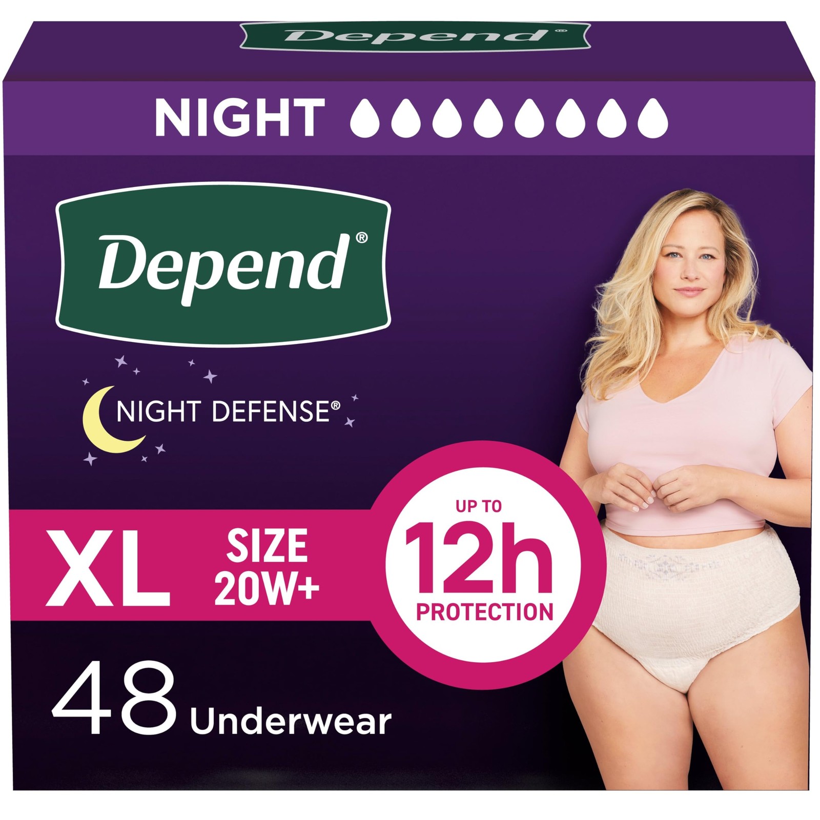 Depend Night Defense Women’s Incontinence Underwear XL 48ct Blush Overnight