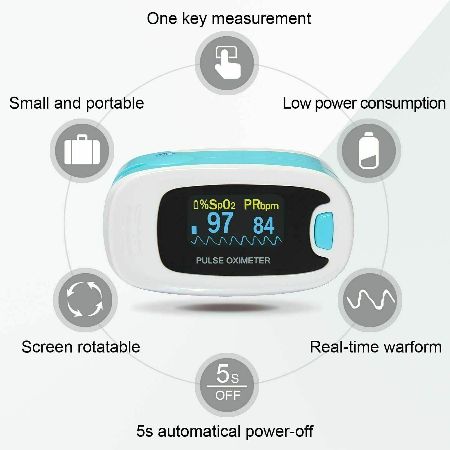 Finger Pulse Oximeter Portable Heart Rate SPO2 Monitor Blood Oxygen Meter Sensor