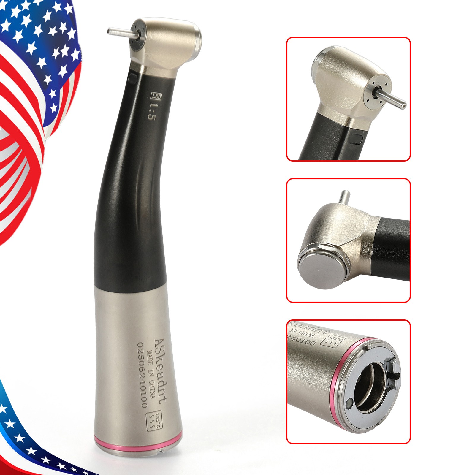 1:5 ratio Dental Fiber Optic LED Contra Angle Handpiece Inner 4 Spray /Rotor fr