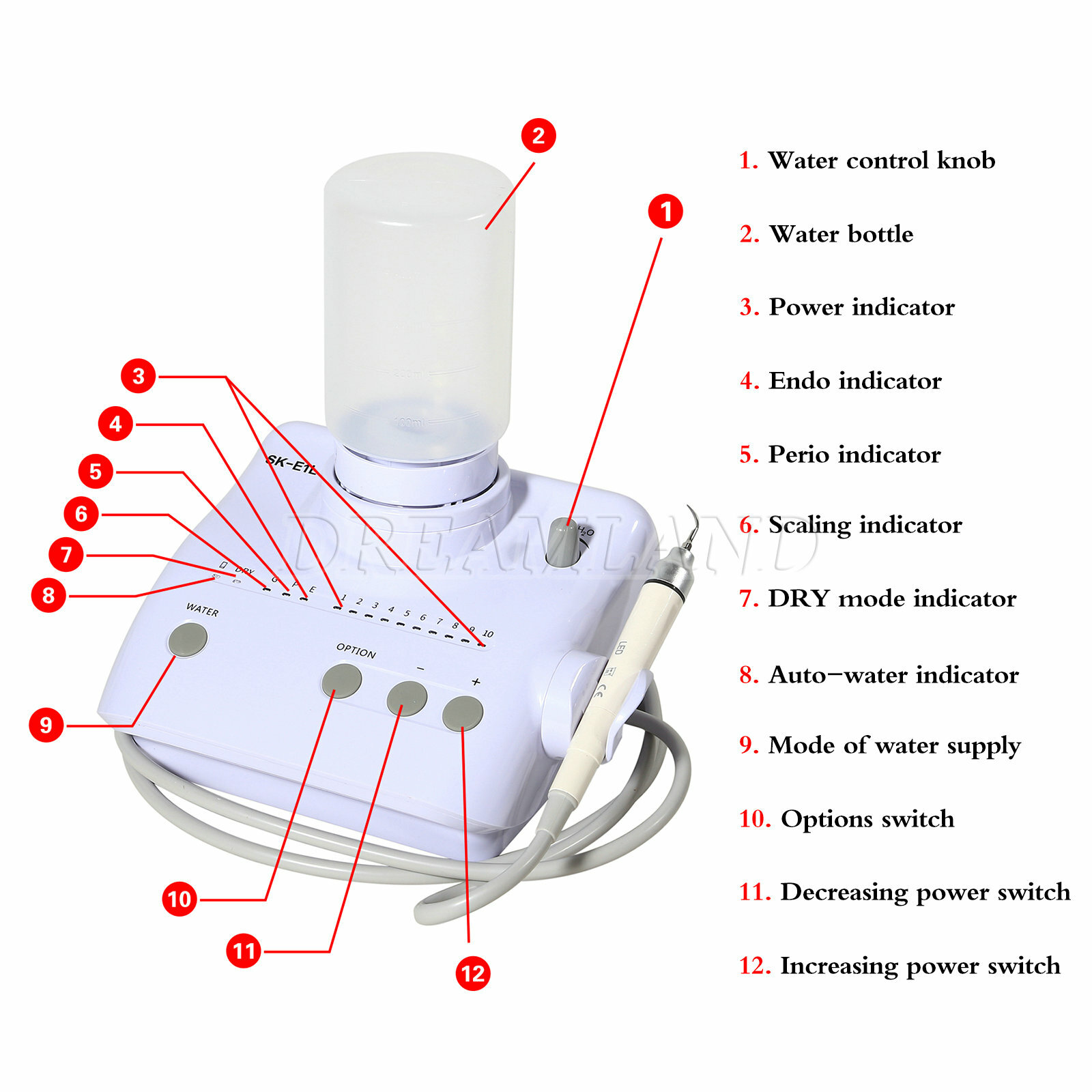 Dental Ultrasonic Piezo Scaler LED Handpiece Water Bottle for EMS E1S
