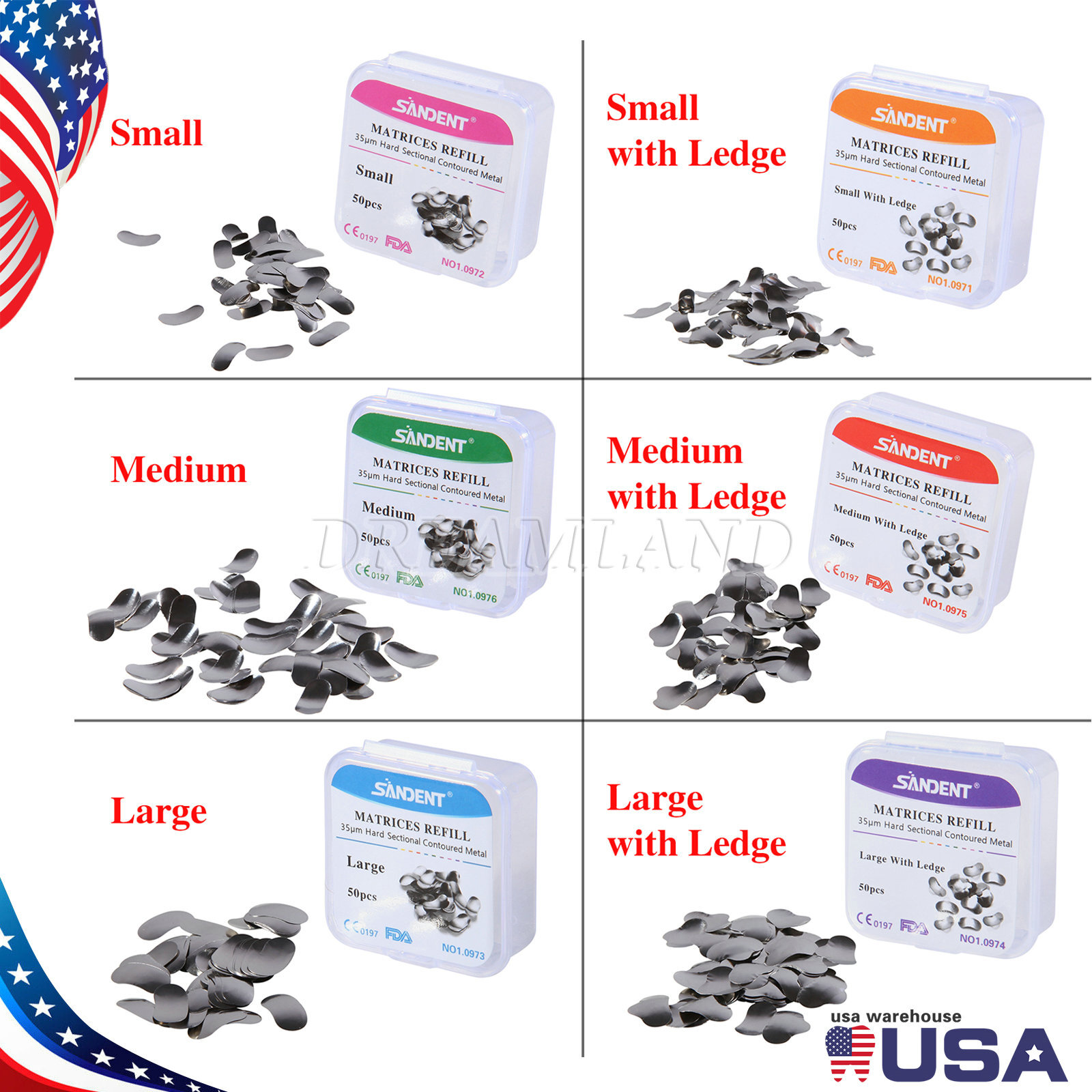 50* Dental Metal Matrices Matrix Band Sectional Contoured Refill S/M/L 35μm
