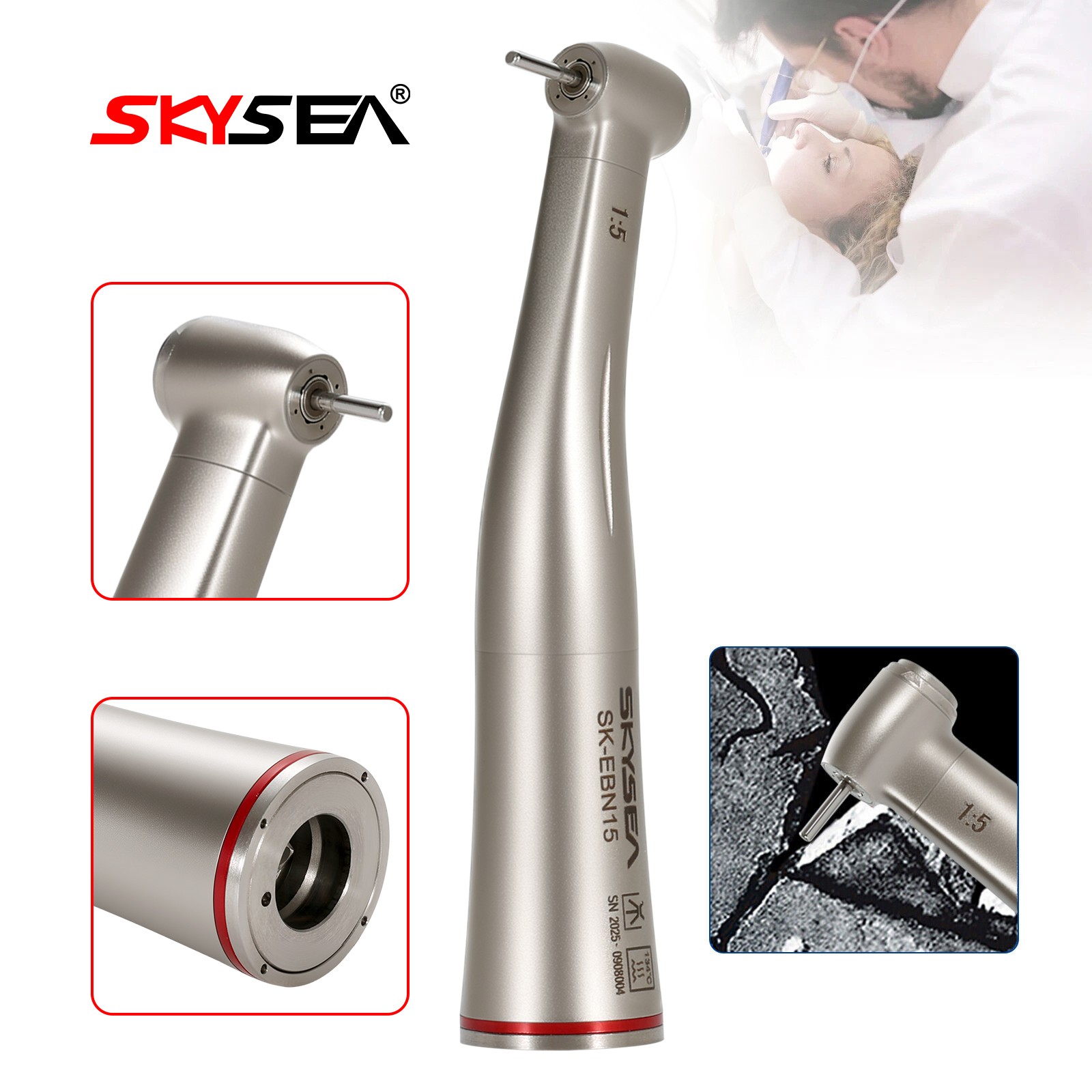 Dental 1:5 Increasing Contra Angle Handpiece 4Spray Fit E-type Motor Without LED