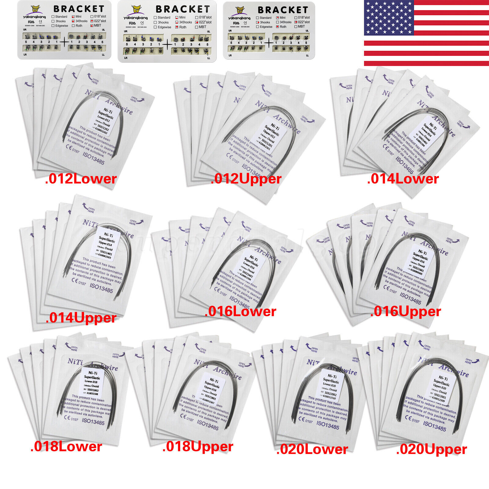 Dental Orthodontics Brackets Brace Roth MBT Hook 345 / Niti Round Arch Wire to