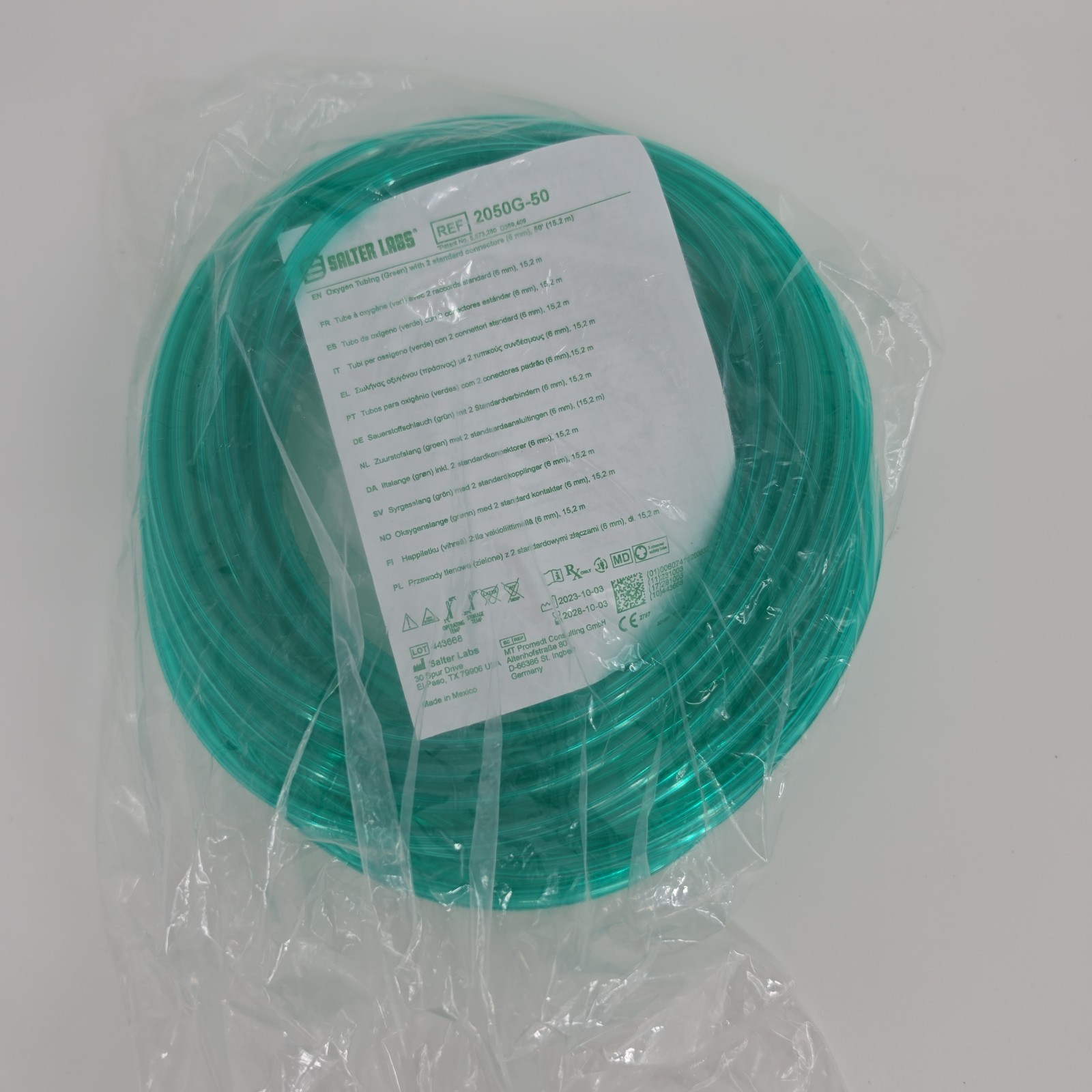 Salter Lab 2050 G-50 Green Oxygen Tube 50 Feet Unused Sealed