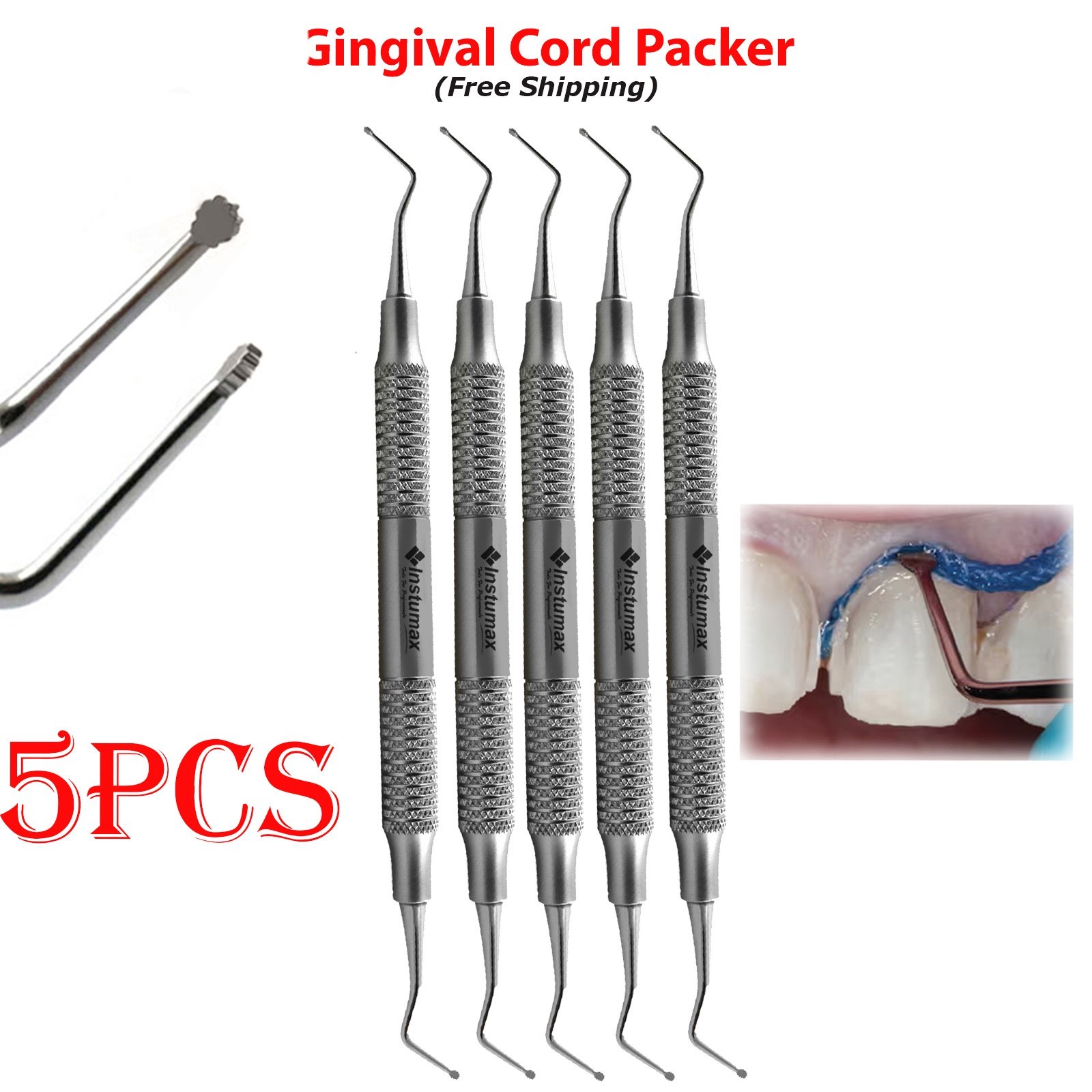 Dental Cord Packer Small Tip Gingival Atraumatic Retraction Instrument for Crown