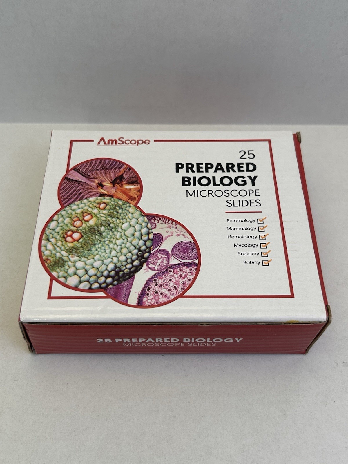 AmScope PS25W 25 Prepared Microscope Slides Glass with Wooden Box Homeschool