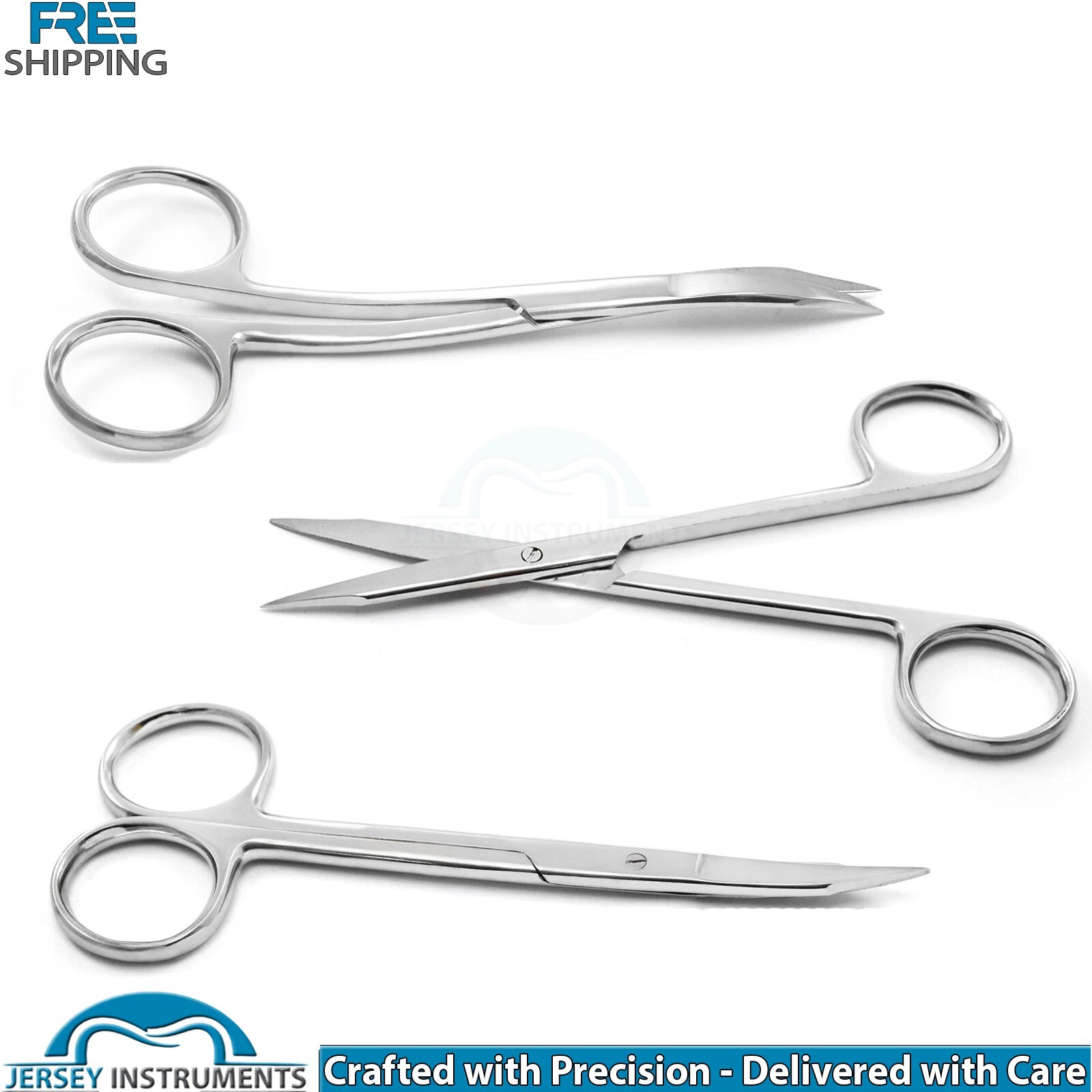 Set of 3 Goldman Fox Scissors Straight Curved Double Curved Dental Surgical New