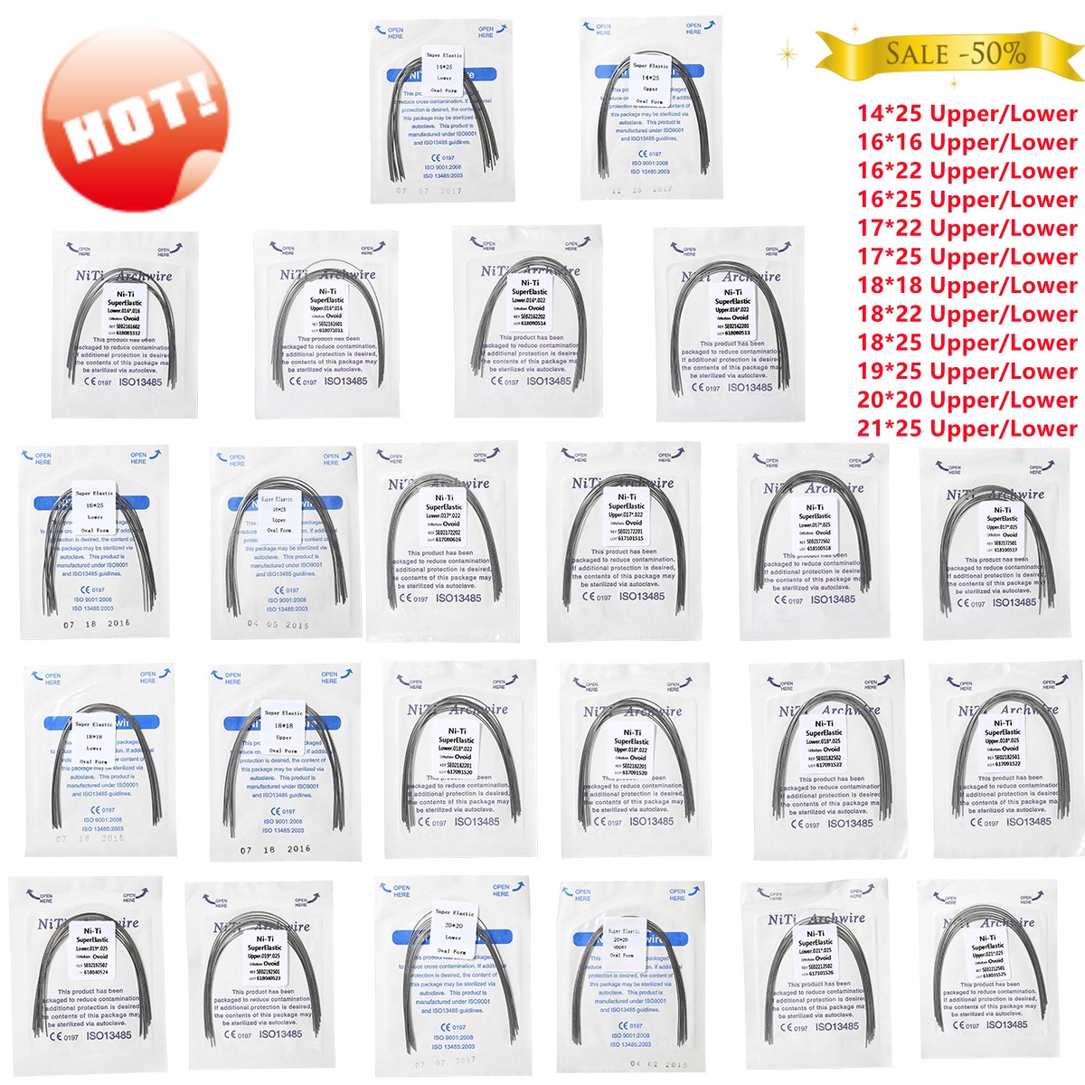 10 Packs Dental Orthodontic Arch Wire Rectangular Niti Super Elastic Upper/Lower
