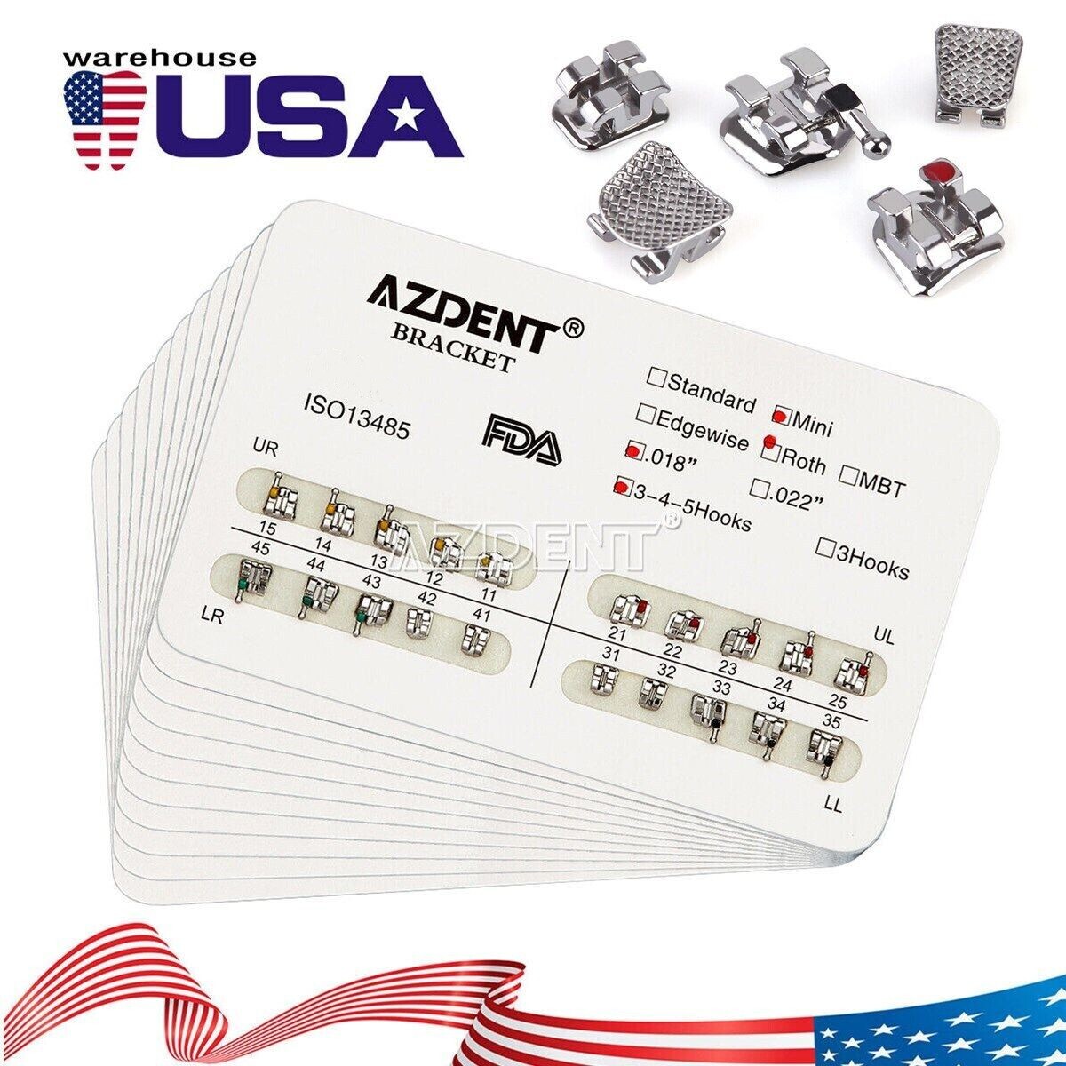 10 Packs Dental Orthodontic Brackets Braces Metal Mini Roth.018 Hooks 345 AZDENT