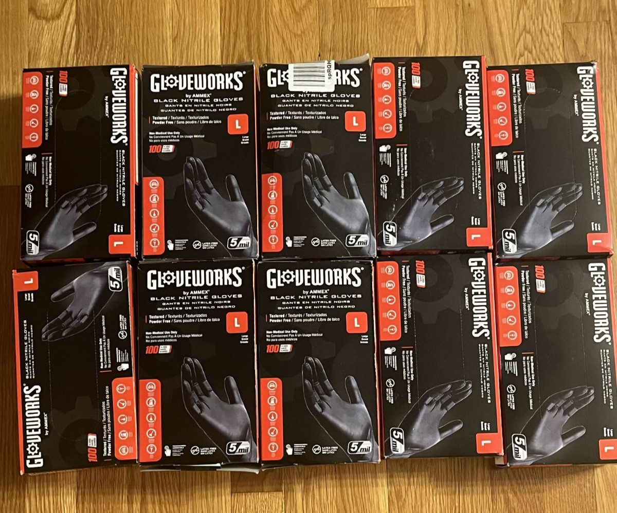 1000 Gloveworks Black Nitrile Gloves 5 Mil LARGE (10×100) • PF-IND • Industrial