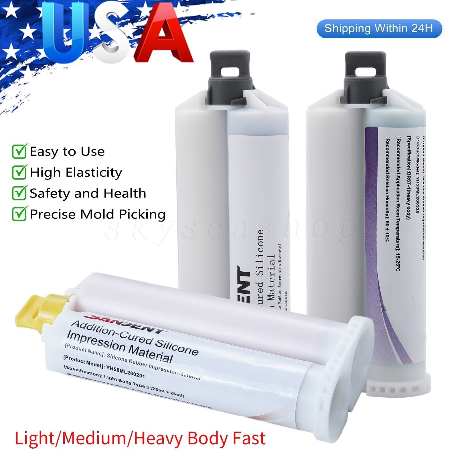 4-64 Dental Impression Material VPS Heavy Light Body Fast Set 50 ml Cartridges