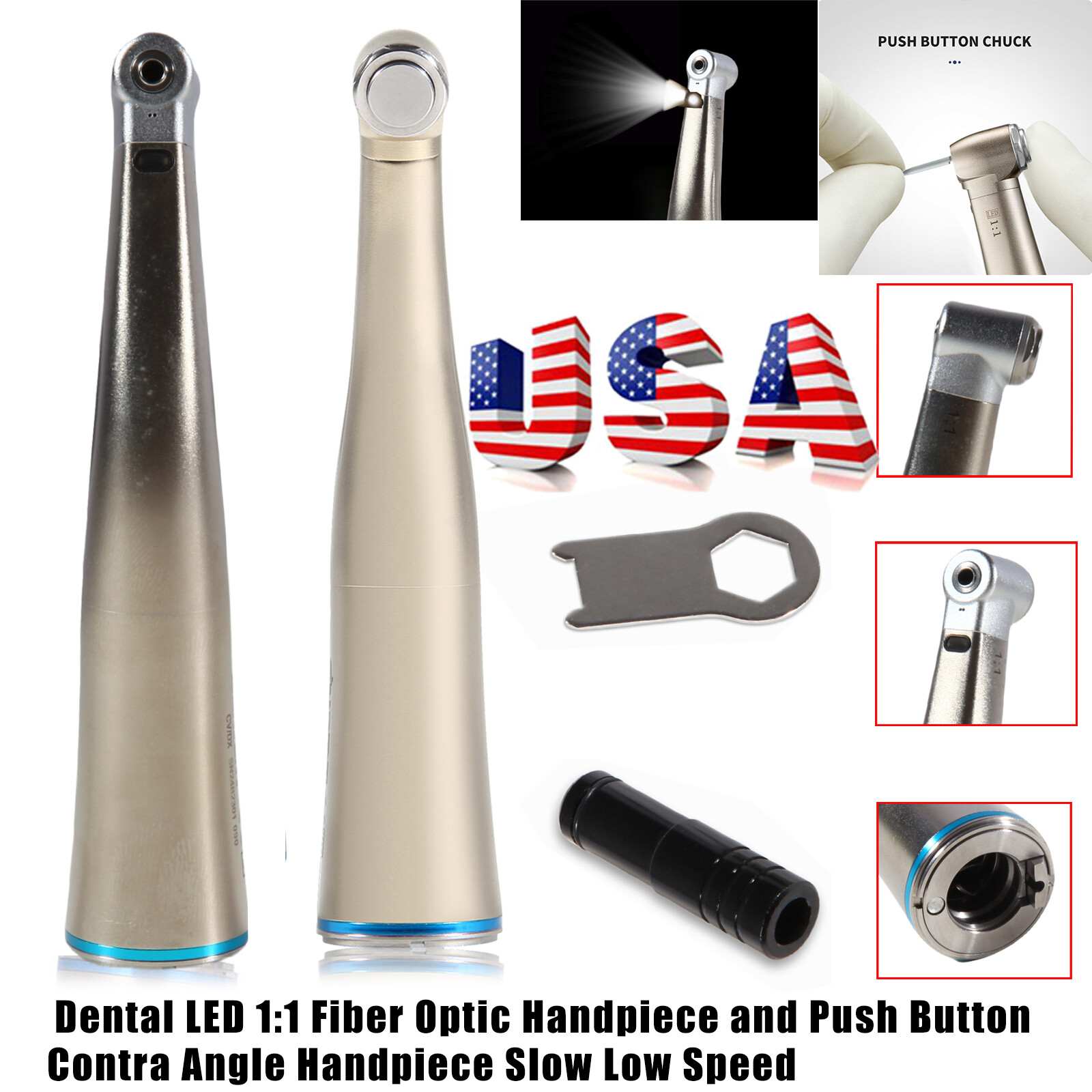 1:1 Fiber Optic LED Contra Angle Low Speed Handpiece SANDENT Dental