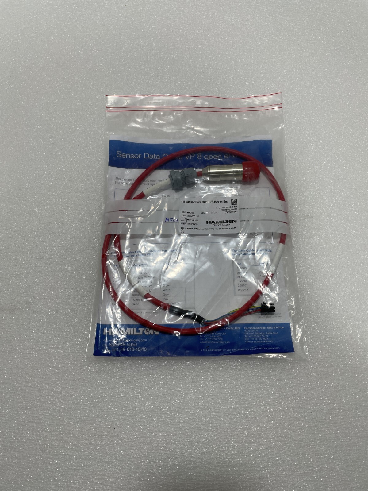 Hamilton 355263 1 M Data Cable VP8 / Open End