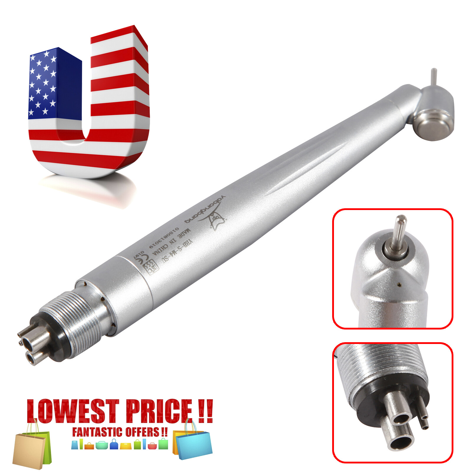 Dental 45 Degree Surgical High Speed Handpiece Push Button 4Hole yabangbang WCA4