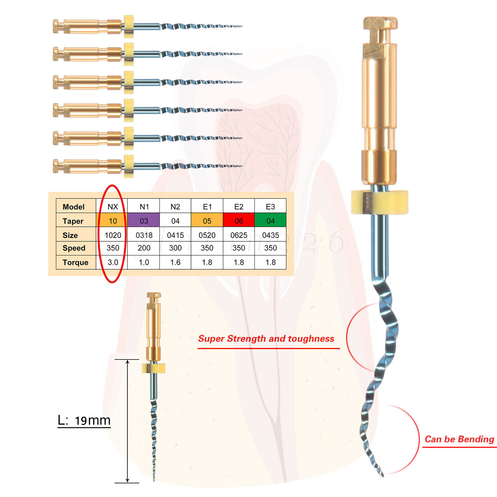 Dental NiTi Super Rotary Files Heat Activated for Endodontic Endo Motor 19/ 25mm