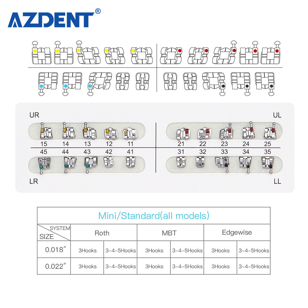 10 Sets AZ Dental Orthodontic Brackets Braces Standard Roth.022 Hooks 3-4-5