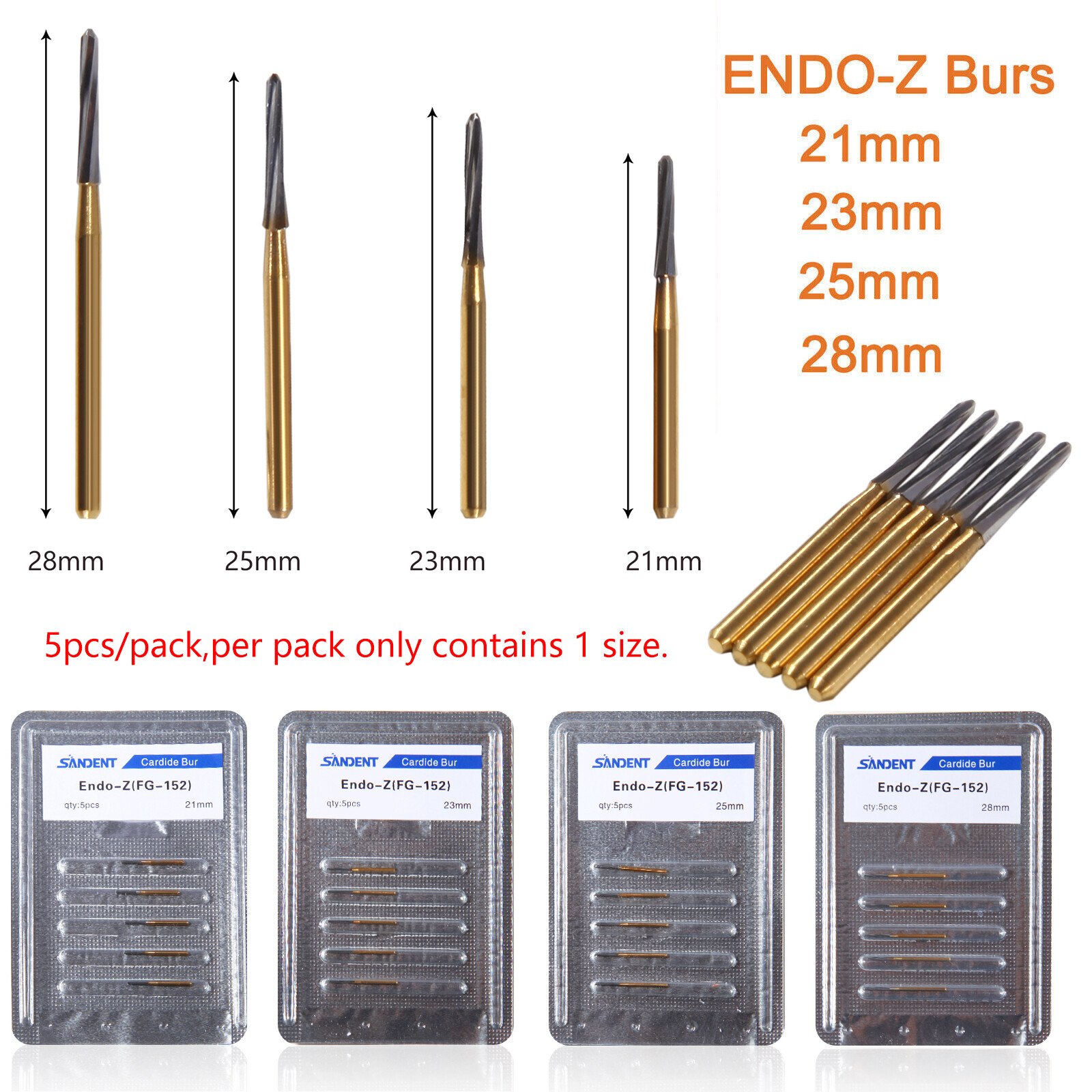 Dental Lab Drill Carbide Tungsten Steel Finishing FG ENDO-Z Burs 21/23/25/28MM