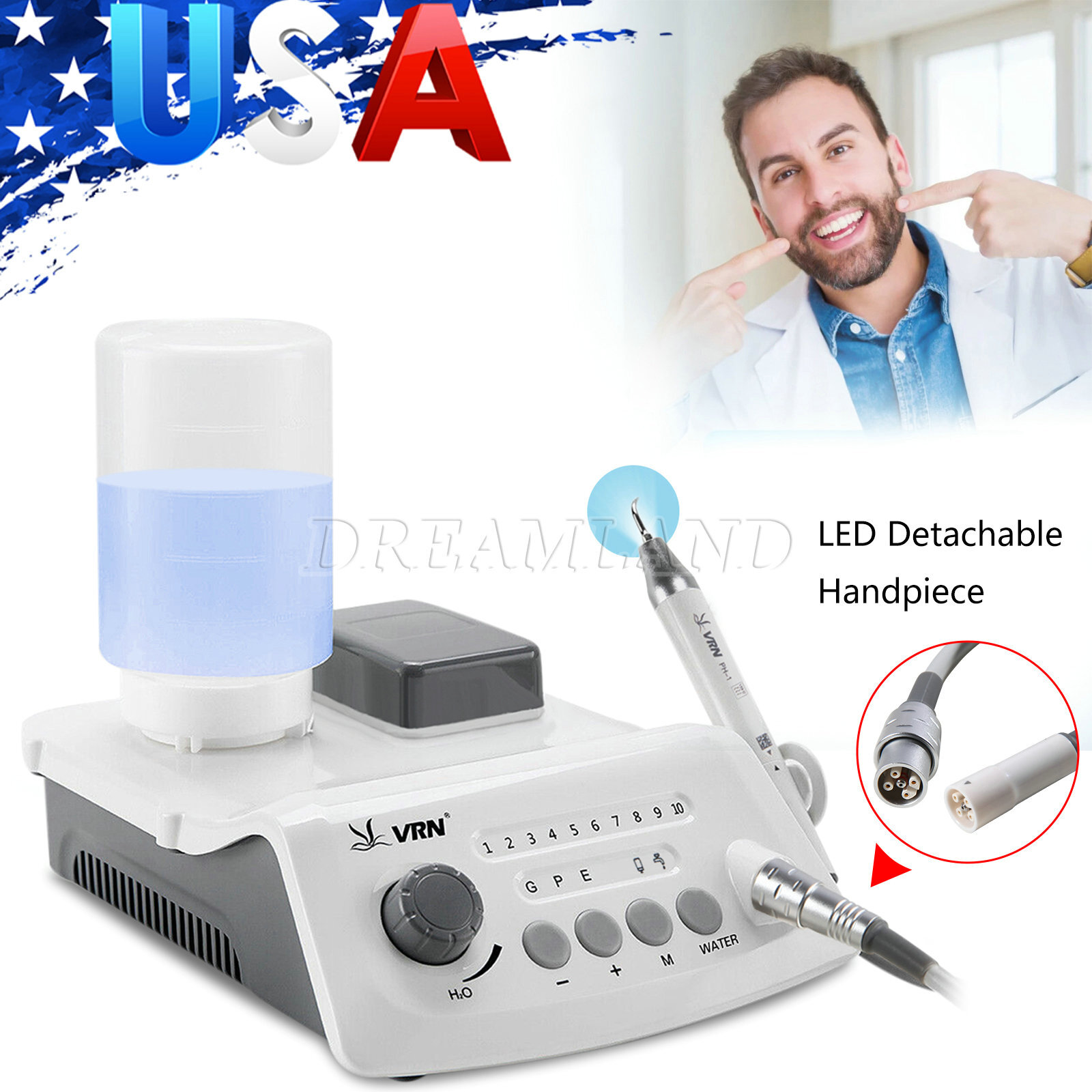 Wireless Dental Control Ultrasonic Scaler LED Detachable Handpiece VRN-A8